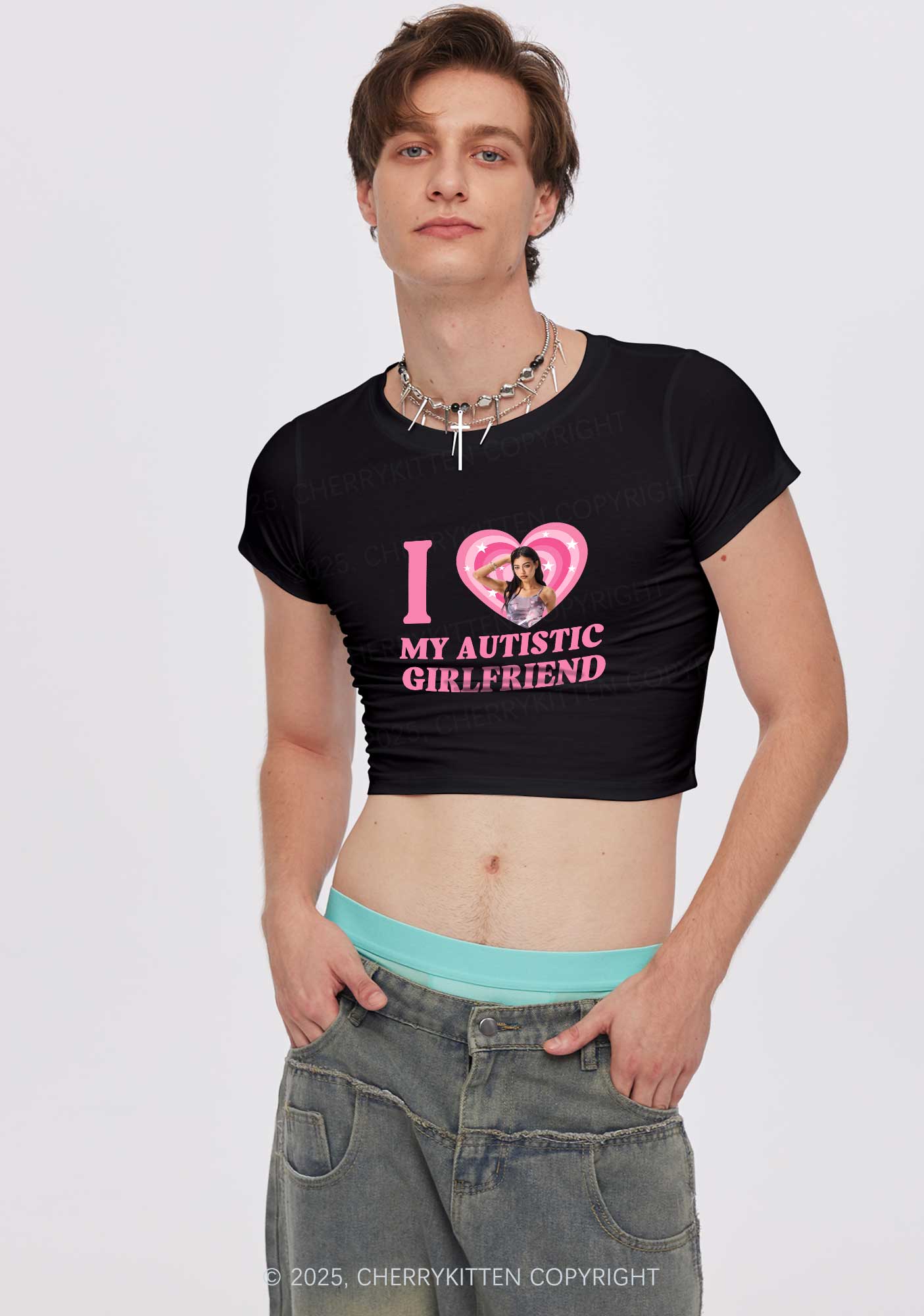 Custom My Autistic BF GF Y2K Valentine's Day Baby Tee Cherrykitten - Image 2