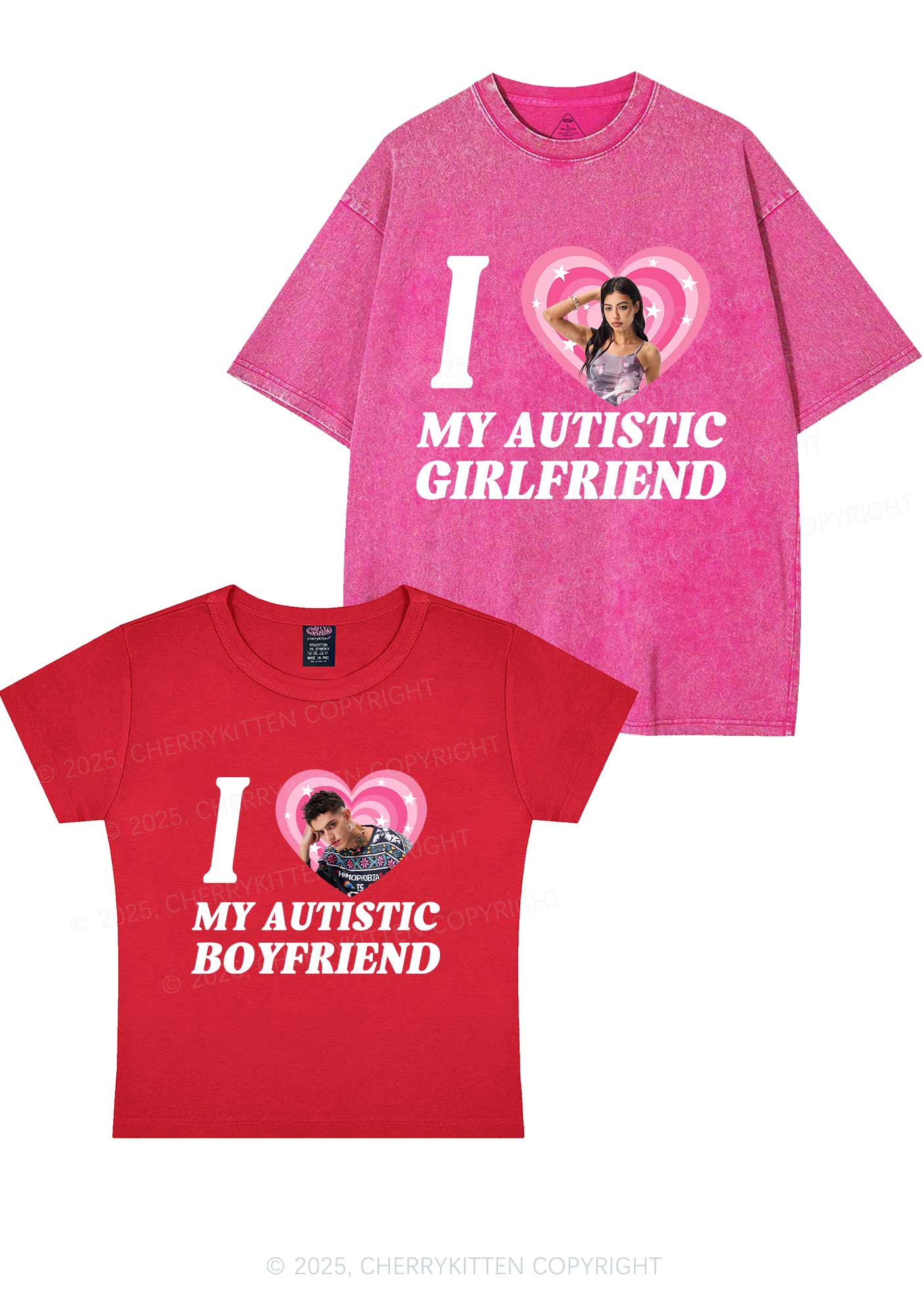 Custom My Autistic BF GF Y2K Valentine's Day Couple Shirt Cherrykitten - Image 7