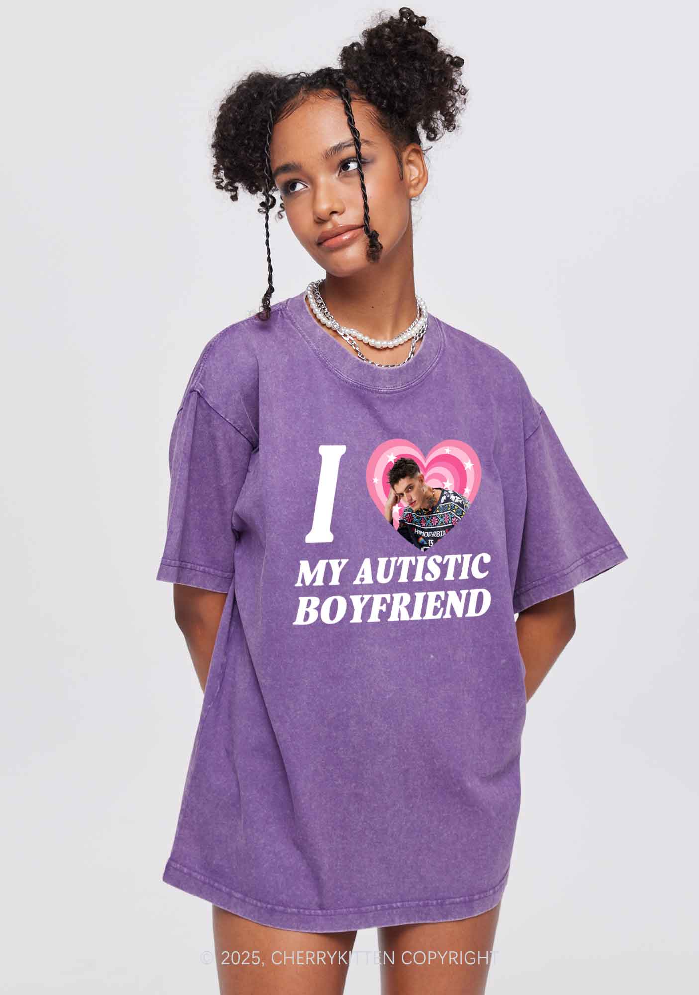 Custom My Autistic BF GF Y2K Valentine's Day Washed Tee Cherrykitten - Image 3