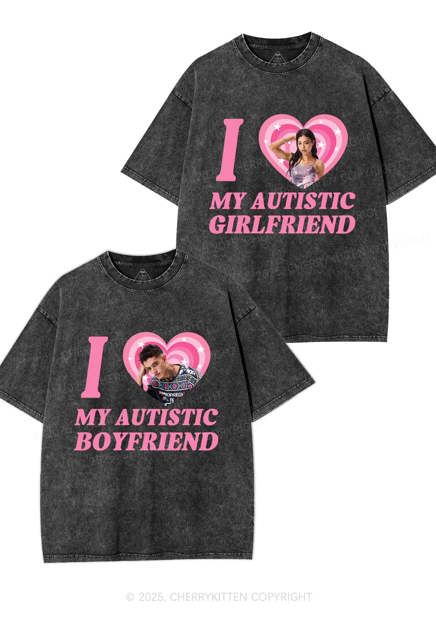 Custom My Autistic BF GF Y2K Valentine's Day Washed Tee Cherrykitten - Image 4
