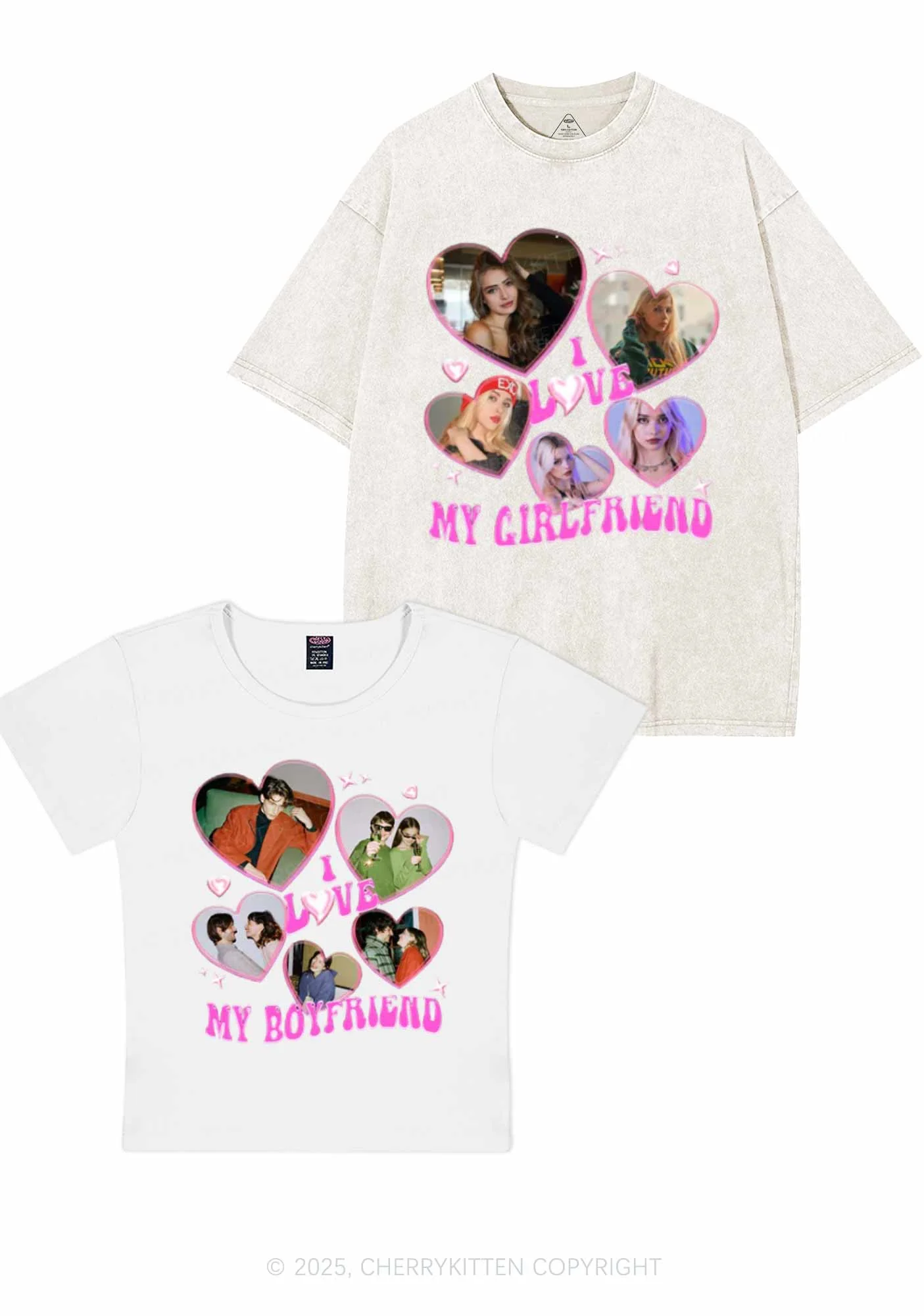 Custom My BF GF Photos Y2K Valentine's Day Couple Shirt Cherrykitten - Image 2