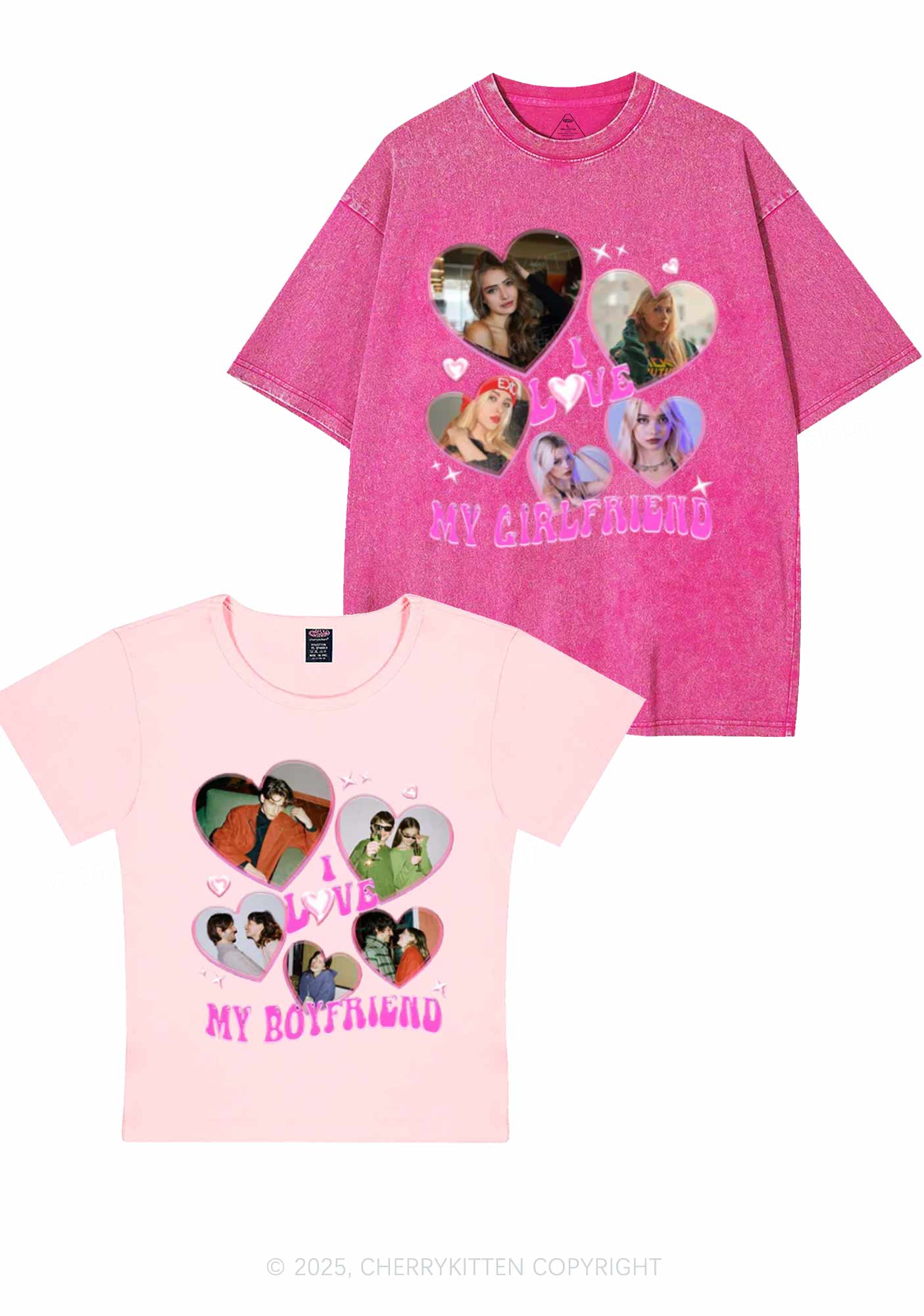 Custom My BF GF Photos Y2K Valentine's Day Couple Shirt Cherrykitten - Image 3