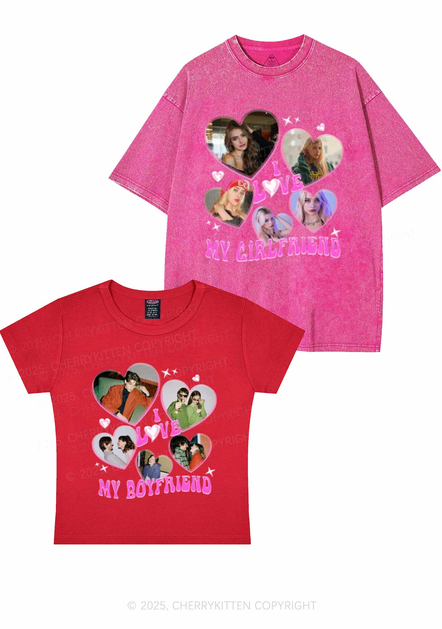 Custom My BF GF Photos Y2K Valentine's Day Couple Shirt Cherrykitten - Image 9