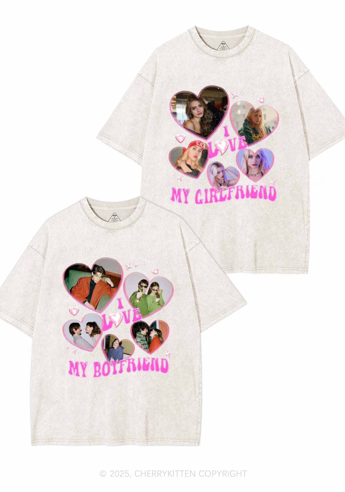 Custom My BF GF Photos Y2K Valentine's Day Washed Tee Cherrykitten - Image 2