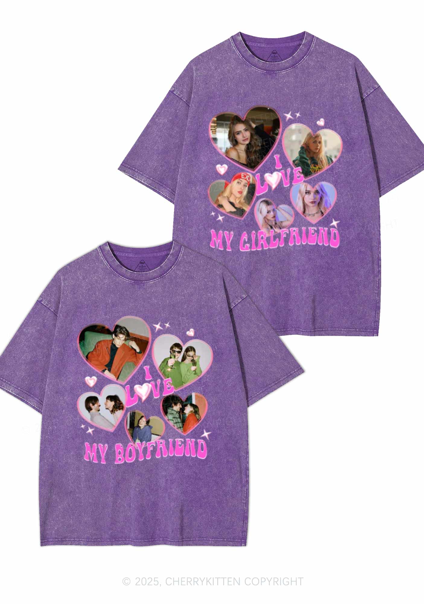 Custom My BF GF Photos Y2K Valentine's Day Washed Tee Cherrykitten - Image 3