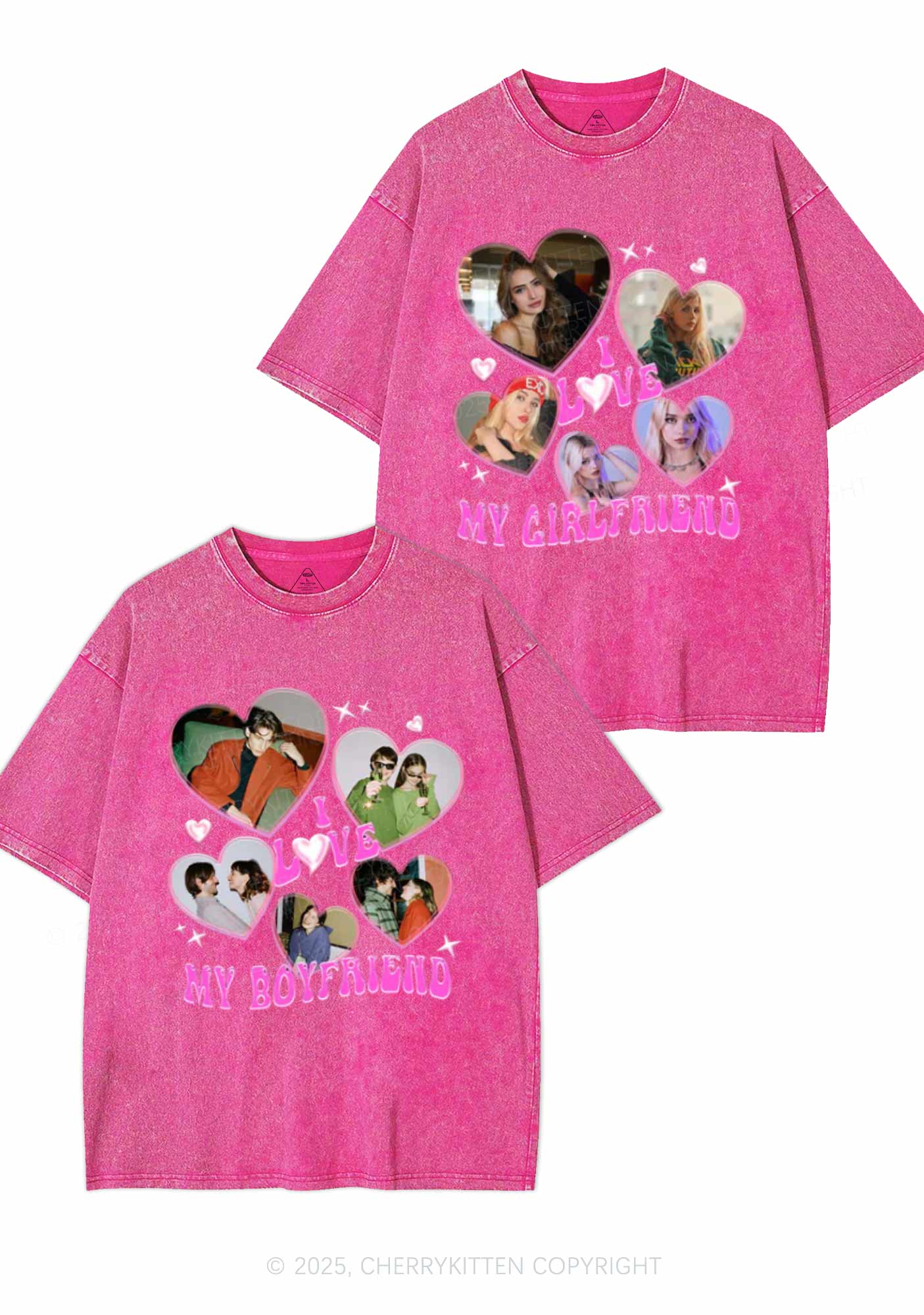 Custom My BF GF Photos Y2K Valentine's Day Washed Tee Cherrykitten - Image 4