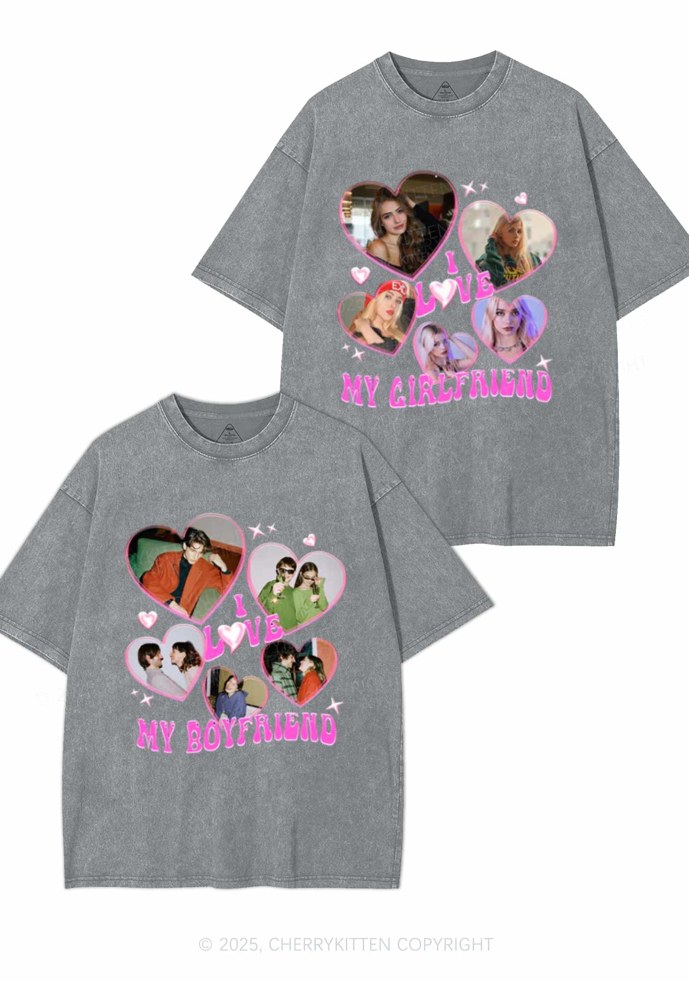 Custom My BF GF Photos Y2K Valentine's Day Washed Tee Cherrykitten - Image 6