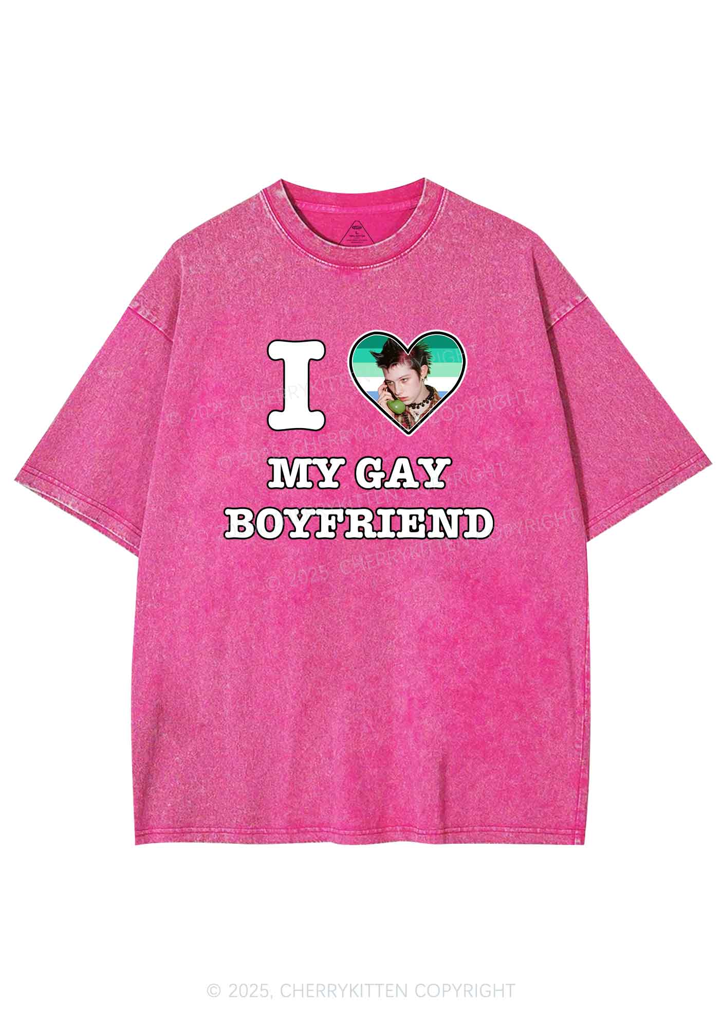 Custom My Gay BF Pride Y2K Shirts Washed Tee Cherrykitten - Image 3