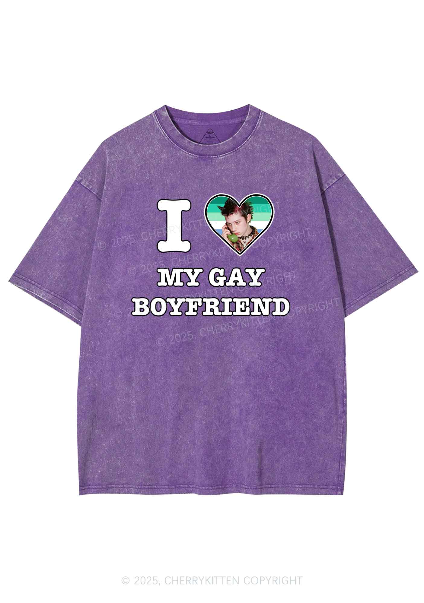 Custom My Gay BF Pride Y2K Shirts Washed Tee Cherrykitten - Image 4