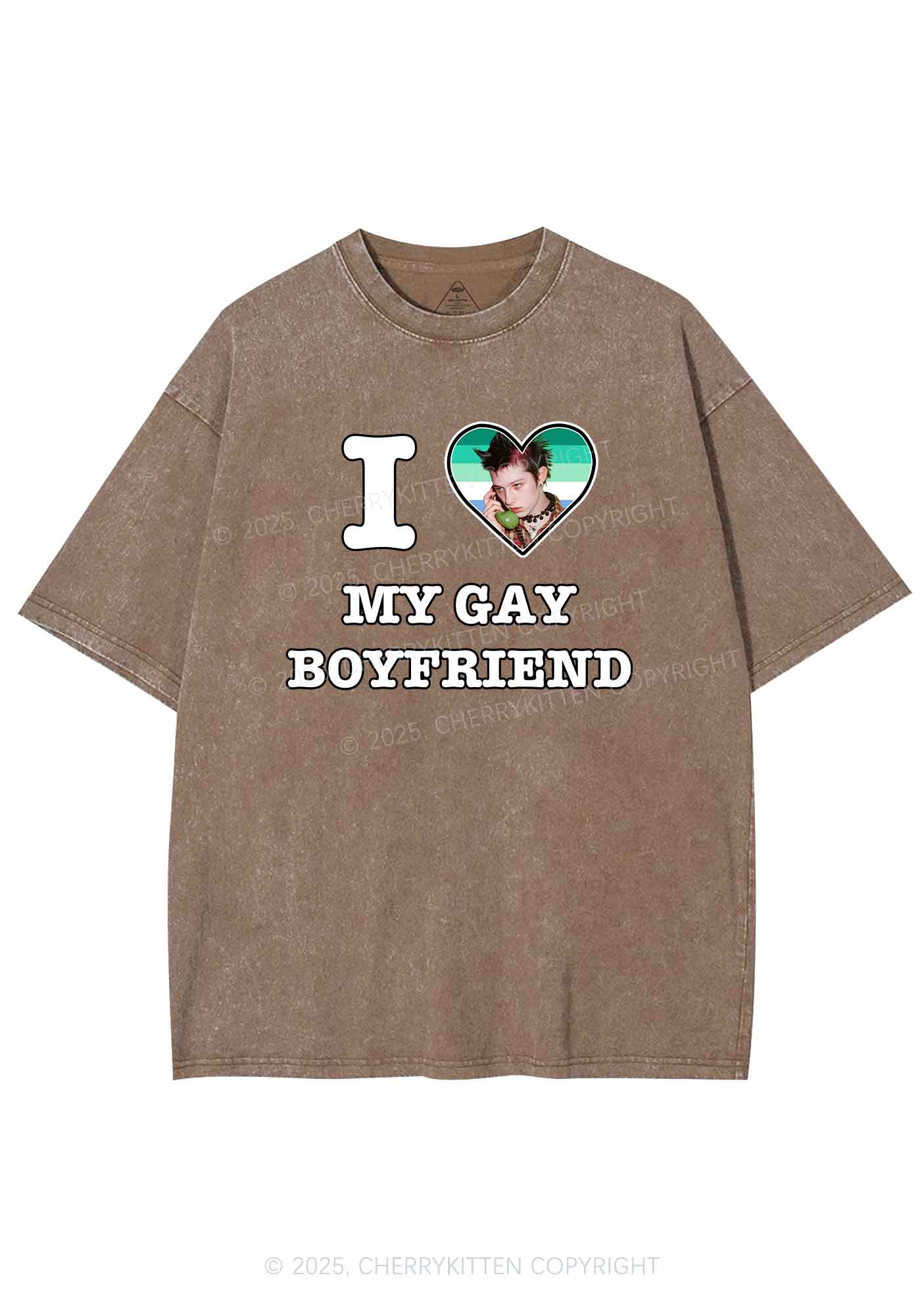 Custom My Gay BF Pride Y2K Shirts Washed Tee Cherrykitten - Image 5