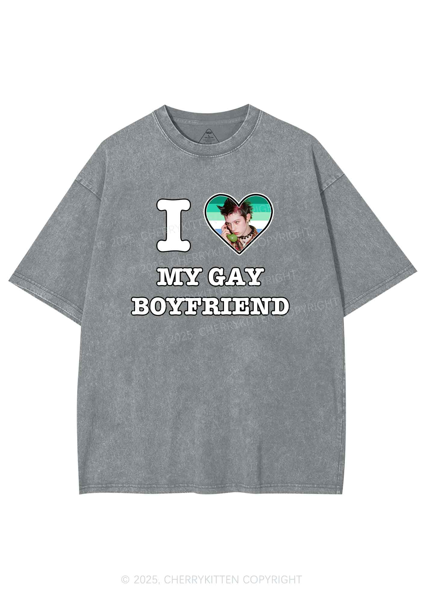 Custom My Gay BF Pride Y2K Shirts Washed Tee Cherrykitten - Image 6