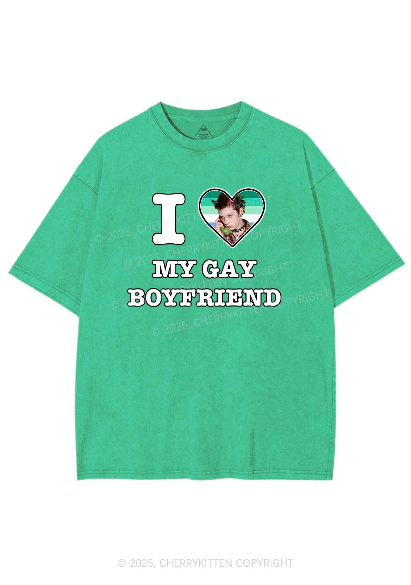 Custom My Gay BF Pride Y2K Shirts Washed Tee Cherrykitten - Image 7