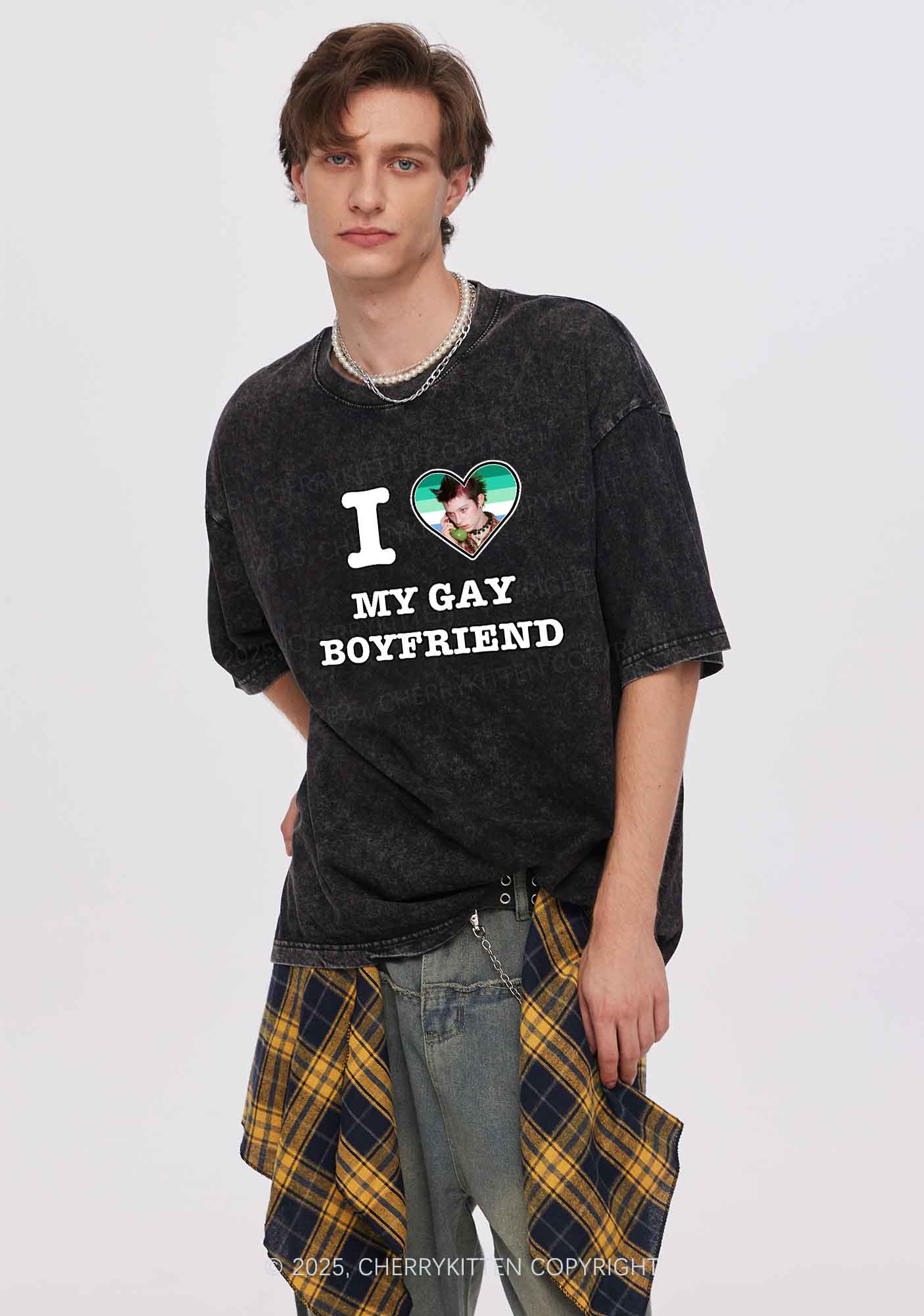 Custom My Gay BF Pride Y2K Shirts Washed Tee Cherrykitten - Image 8