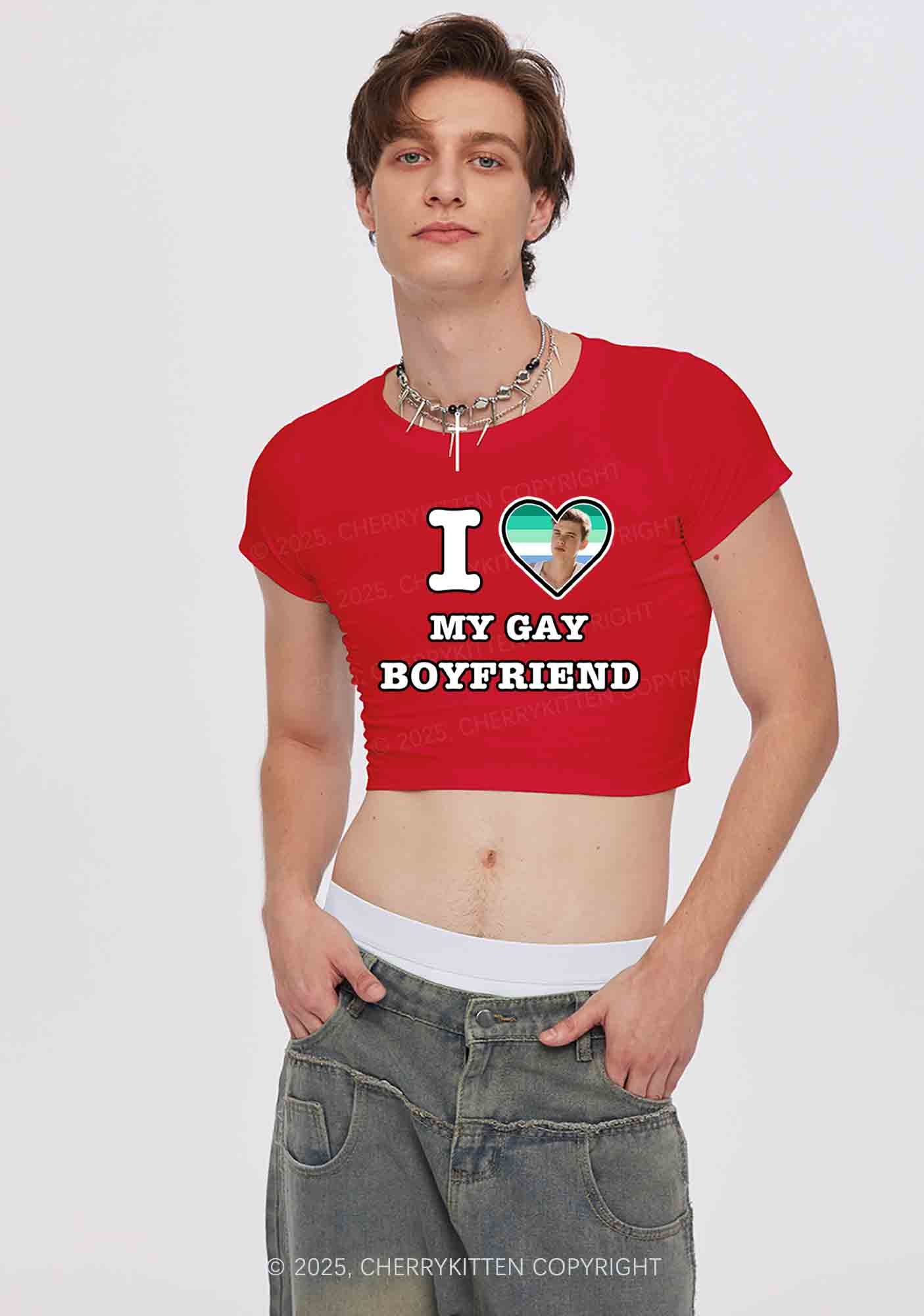 Custom My Gay BF Pride Y2K Valentine's Day Couple Shirt Cherrykitten - Image 3