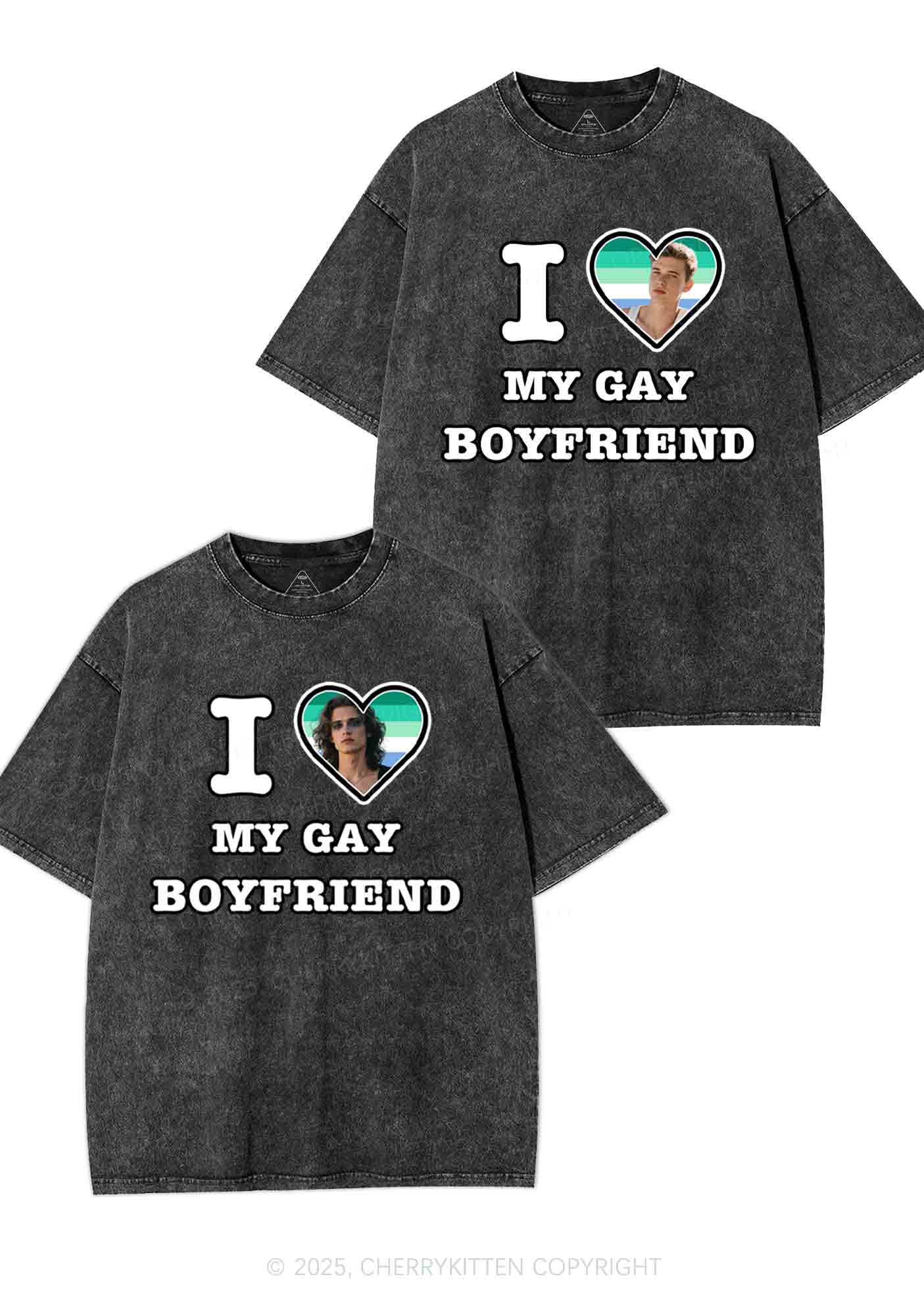 Custom My Gay BF Pride Y2K Valentine's Day Washed Tee Cherrykitten - Image 3