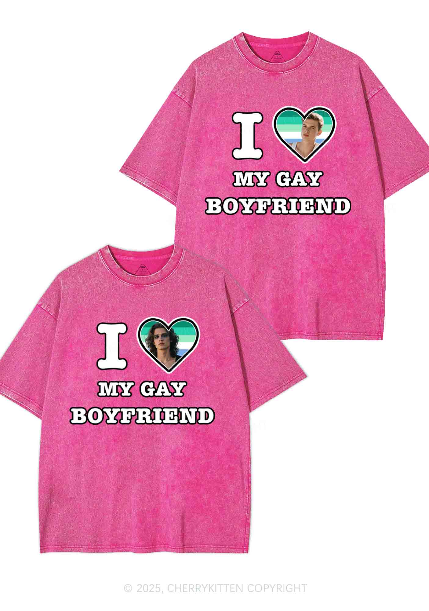 Custom My Gay BF Pride Y2K Valentine's Day Washed Tee Cherrykitten - Image 4