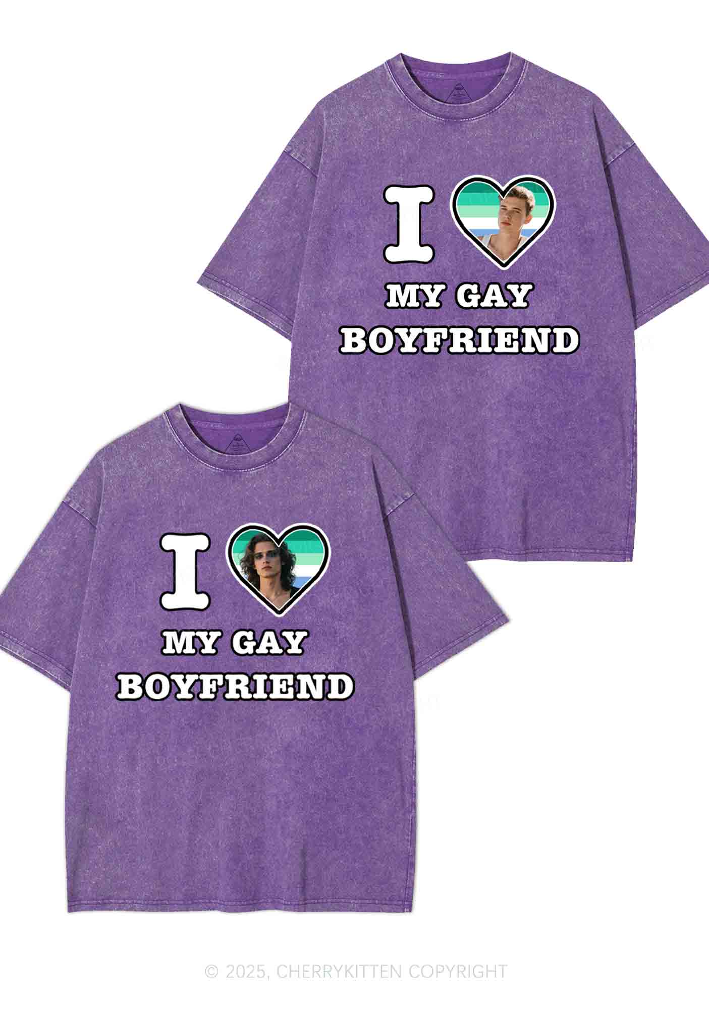 Custom My Gay BF Pride Y2K Valentine's Day Washed Tee Cherrykitten - Image 5