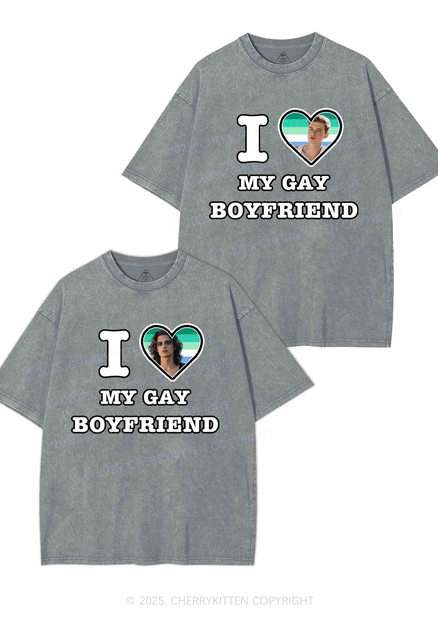 Custom My Gay BF Pride Y2K Valentine's Day Washed Tee Cherrykitten - Image 7