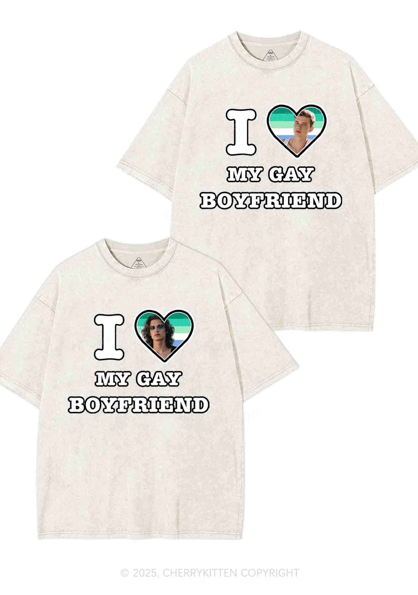 Custom My Gay BF Pride Y2K Valentine's Day Washed Tee Cherrykitten - Image 8