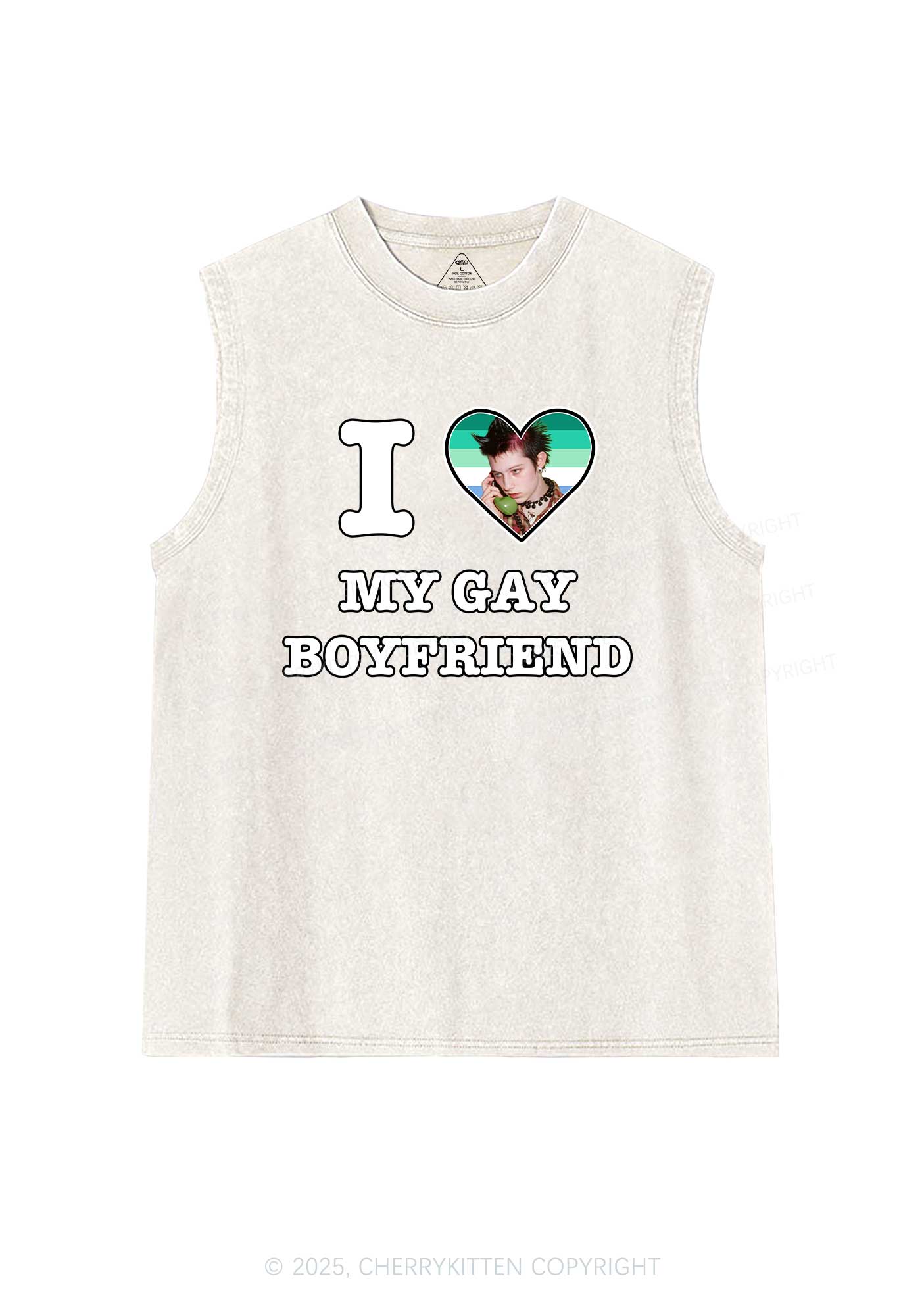 Custom My Gay BF Pride Y2K Washed Muscle Tank Cherrykitten - Image 3