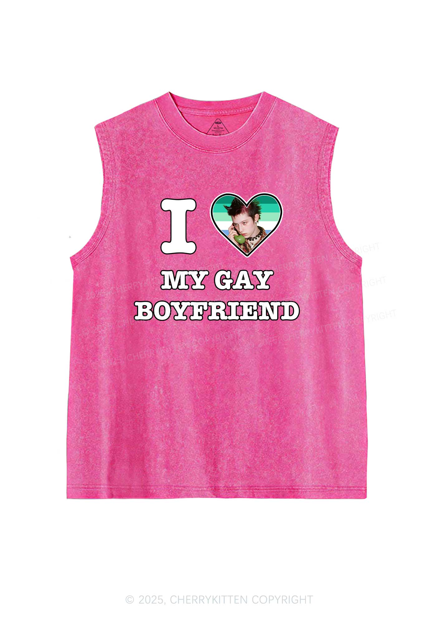 Custom My Gay BF Pride Y2K Washed Muscle Tank Cherrykitten - Image 4