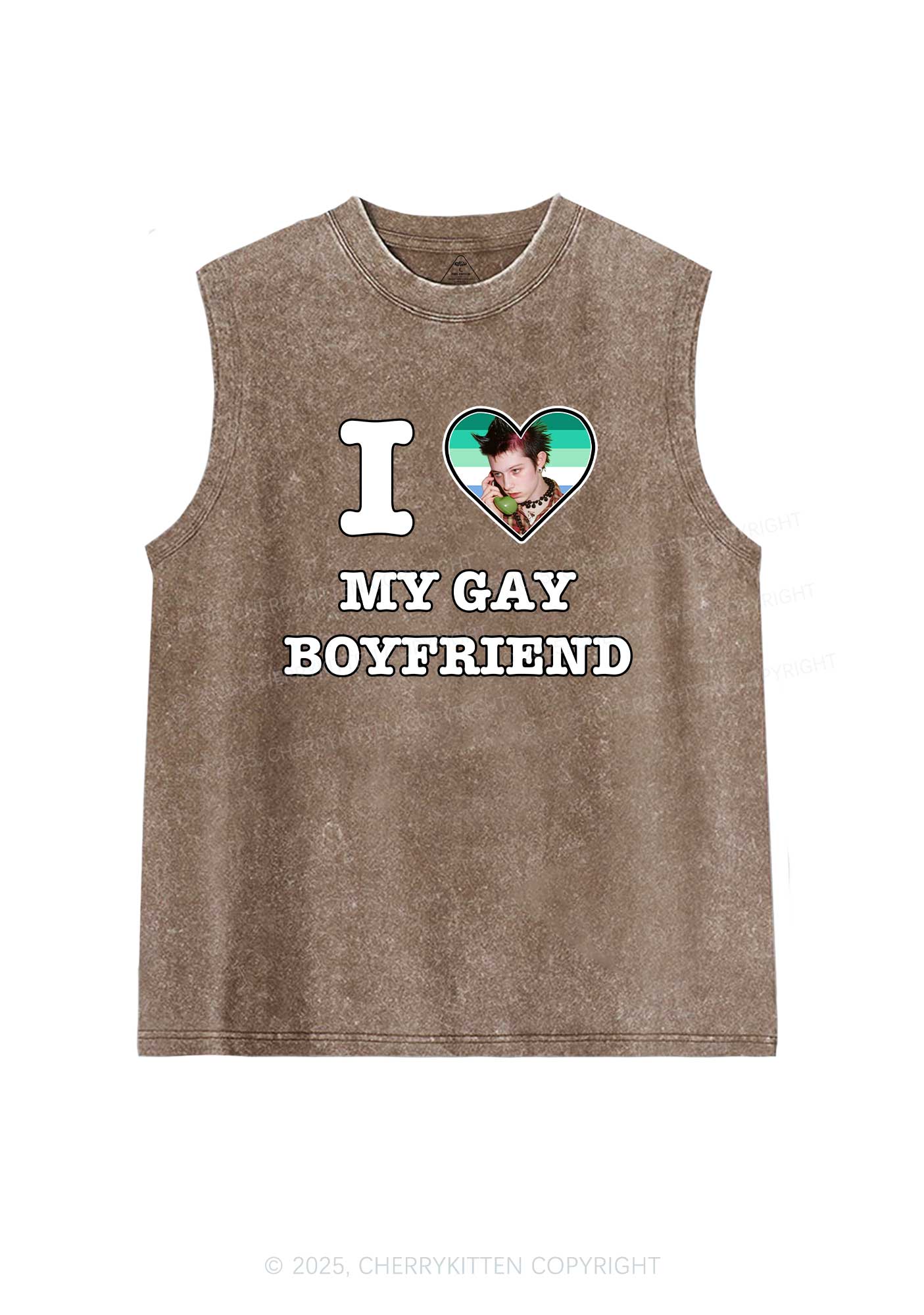 Custom My Gay BF Pride Y2K Washed Muscle Tank Cherrykitten - Image 5