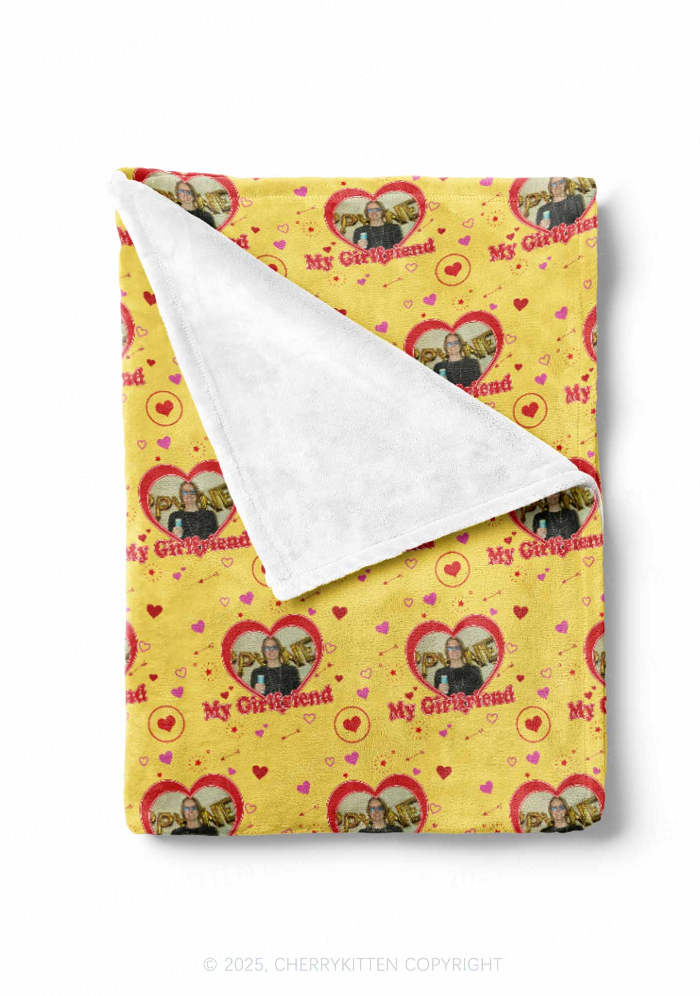Custom My GF Photo Valentine's Day Y2K Plush Blanket Cherrykitten - Image 2