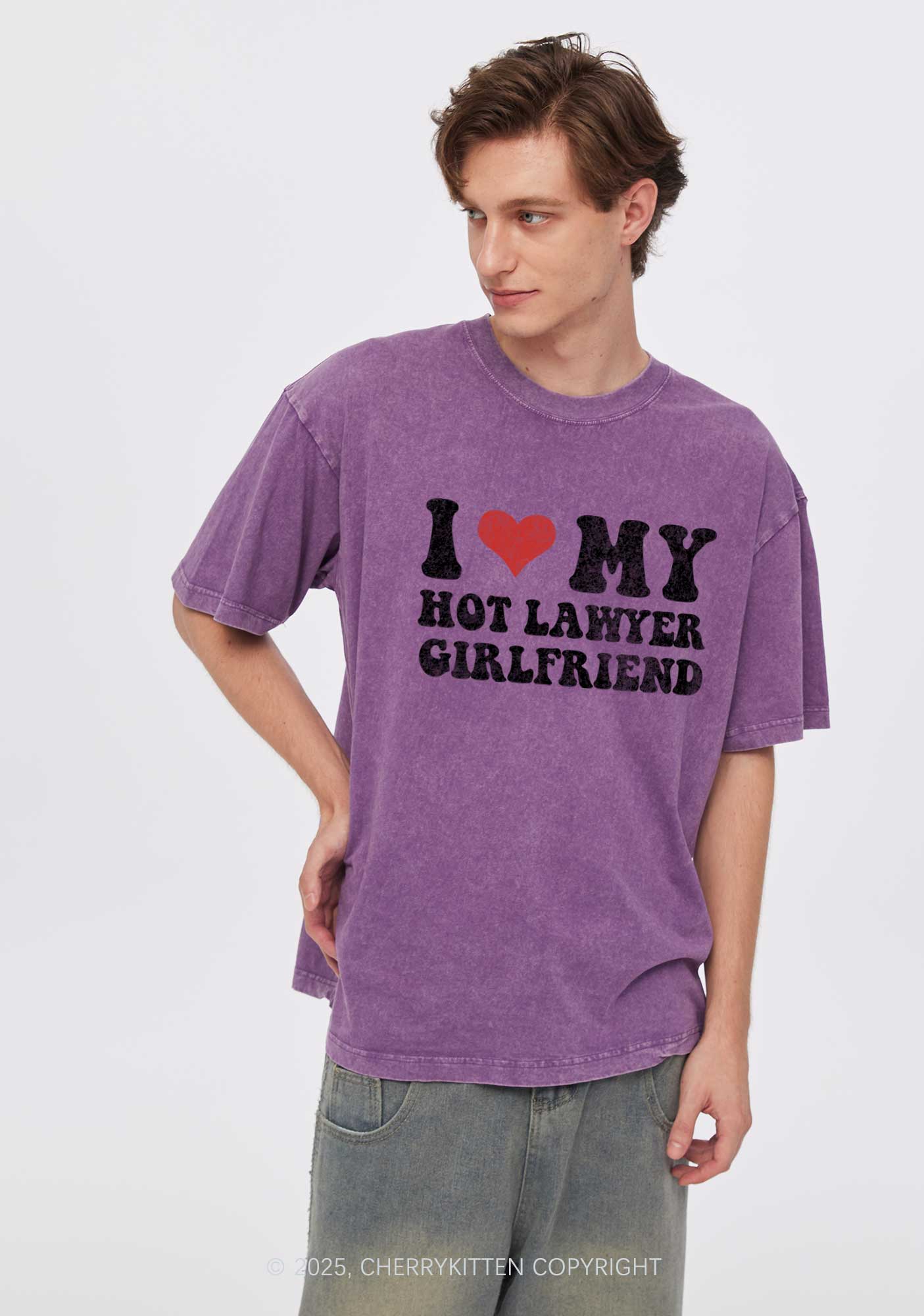 Custom My Hot Lawyer GF Y2K Valentine's Day Washed Tee Cherrykitten - Image 2