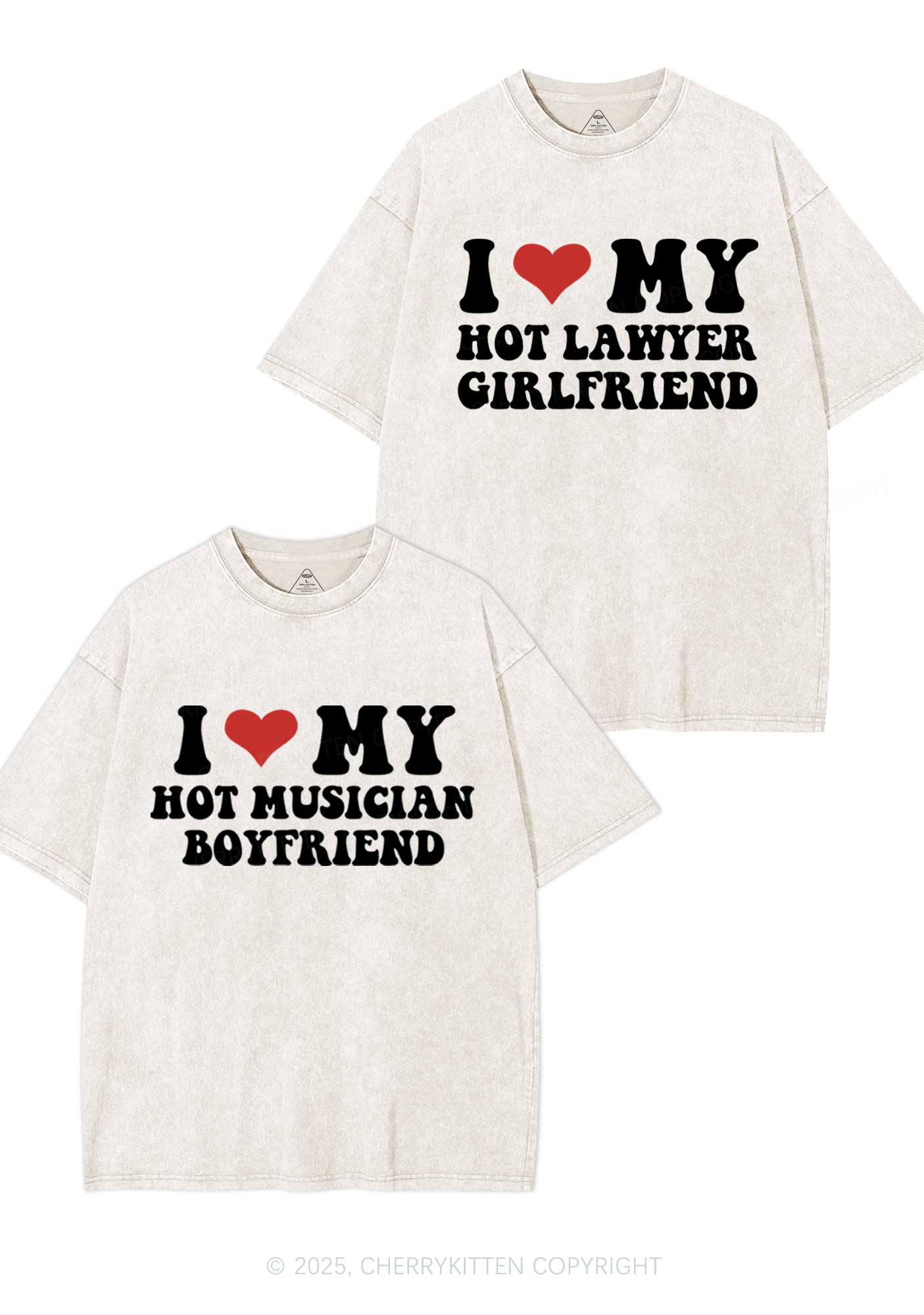 Custom My Hot Lawyer GF Y2K Valentine's Day Washed Tee Cherrykitten - Image 4