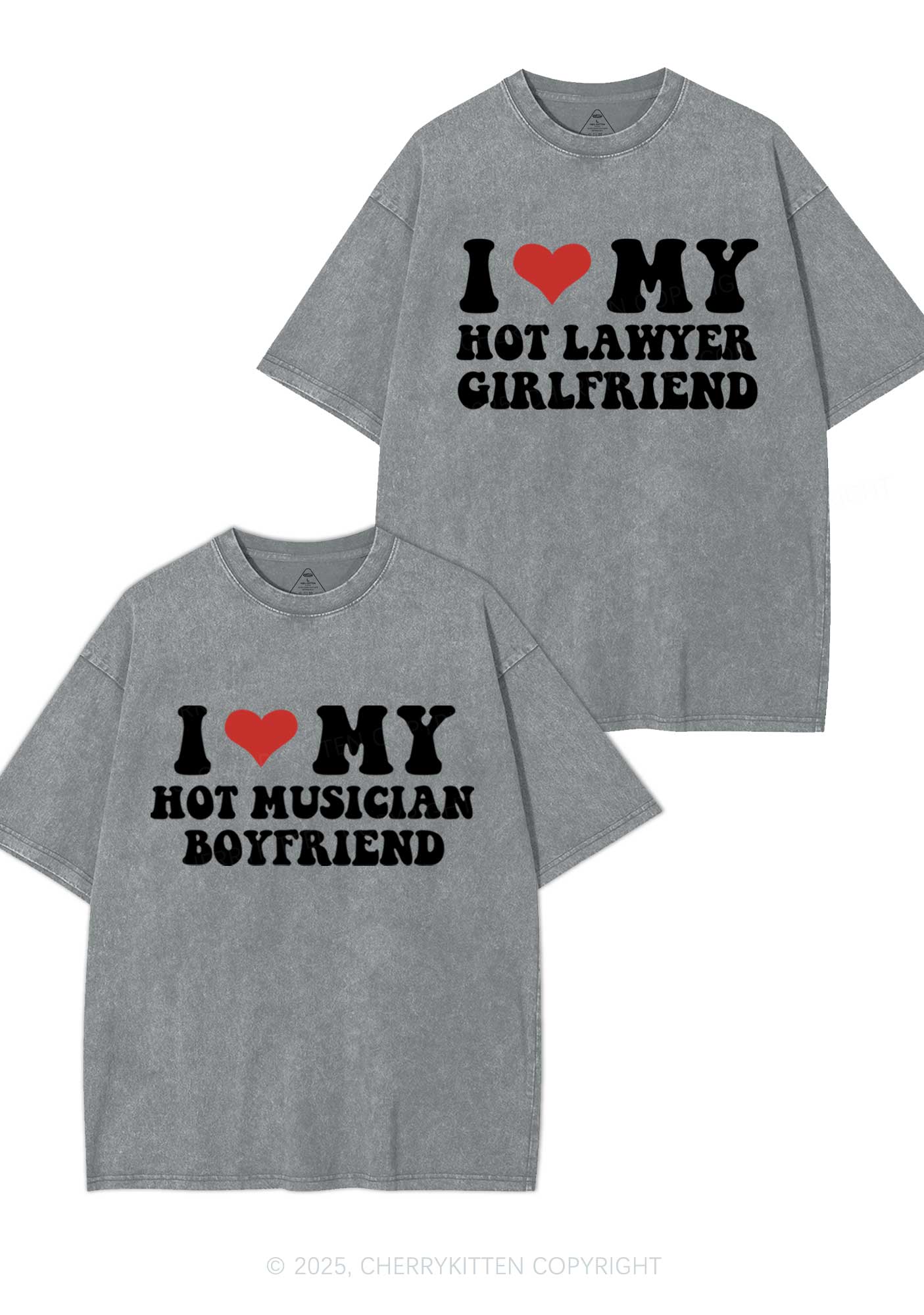 Custom My Hot Lawyer GF Y2K Valentine's Day Washed Tee Cherrykitten - Image 9
