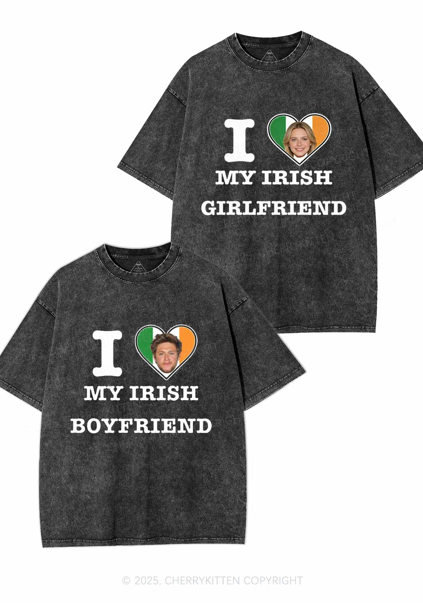 Custom My Irish BF GF Y2K Valentine's Day Washed Tee Cherrykitten - Image 2
