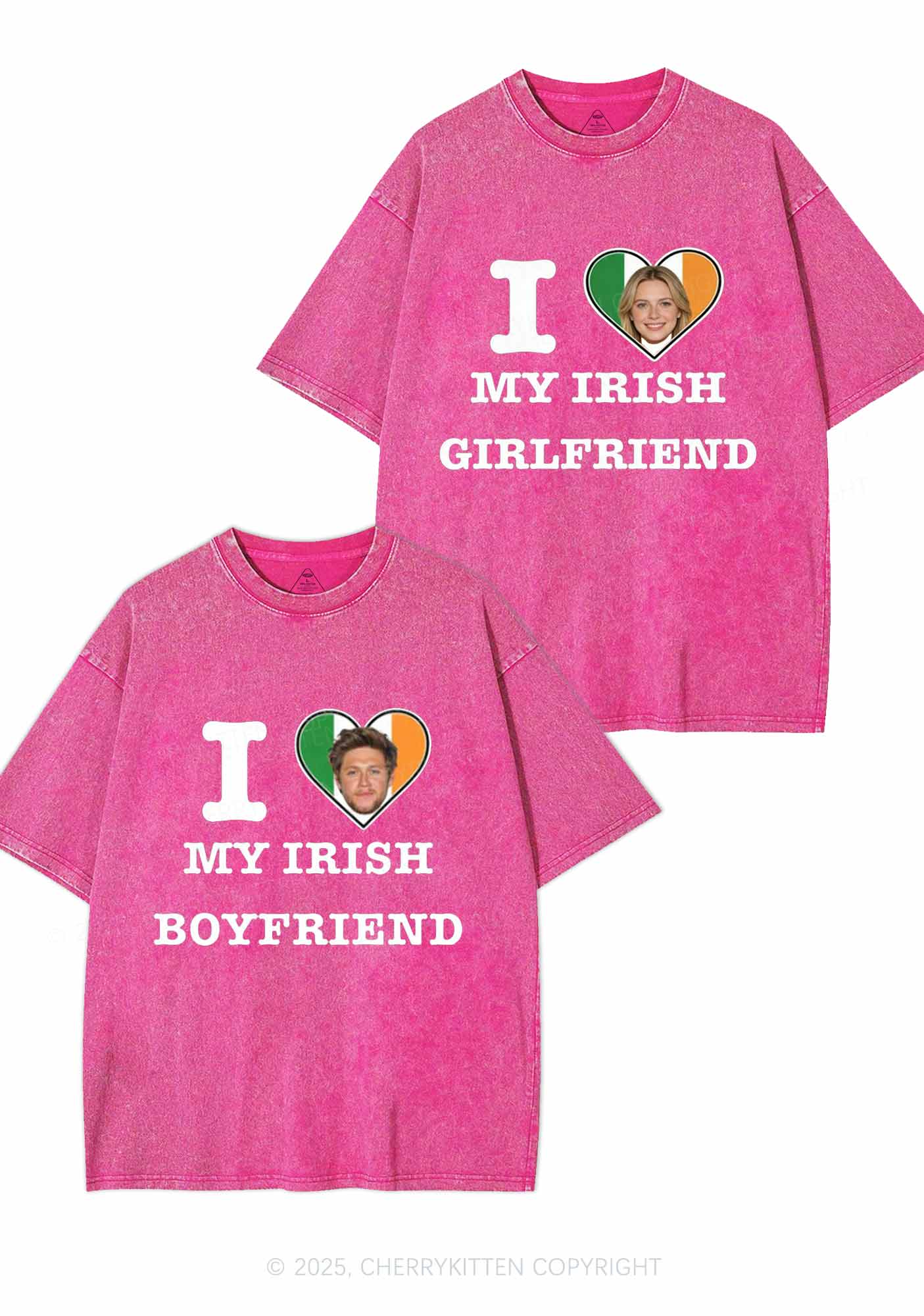 Custom My Irish BF GF Y2K Valentine's Day Washed Tee Cherrykitten - Image 3