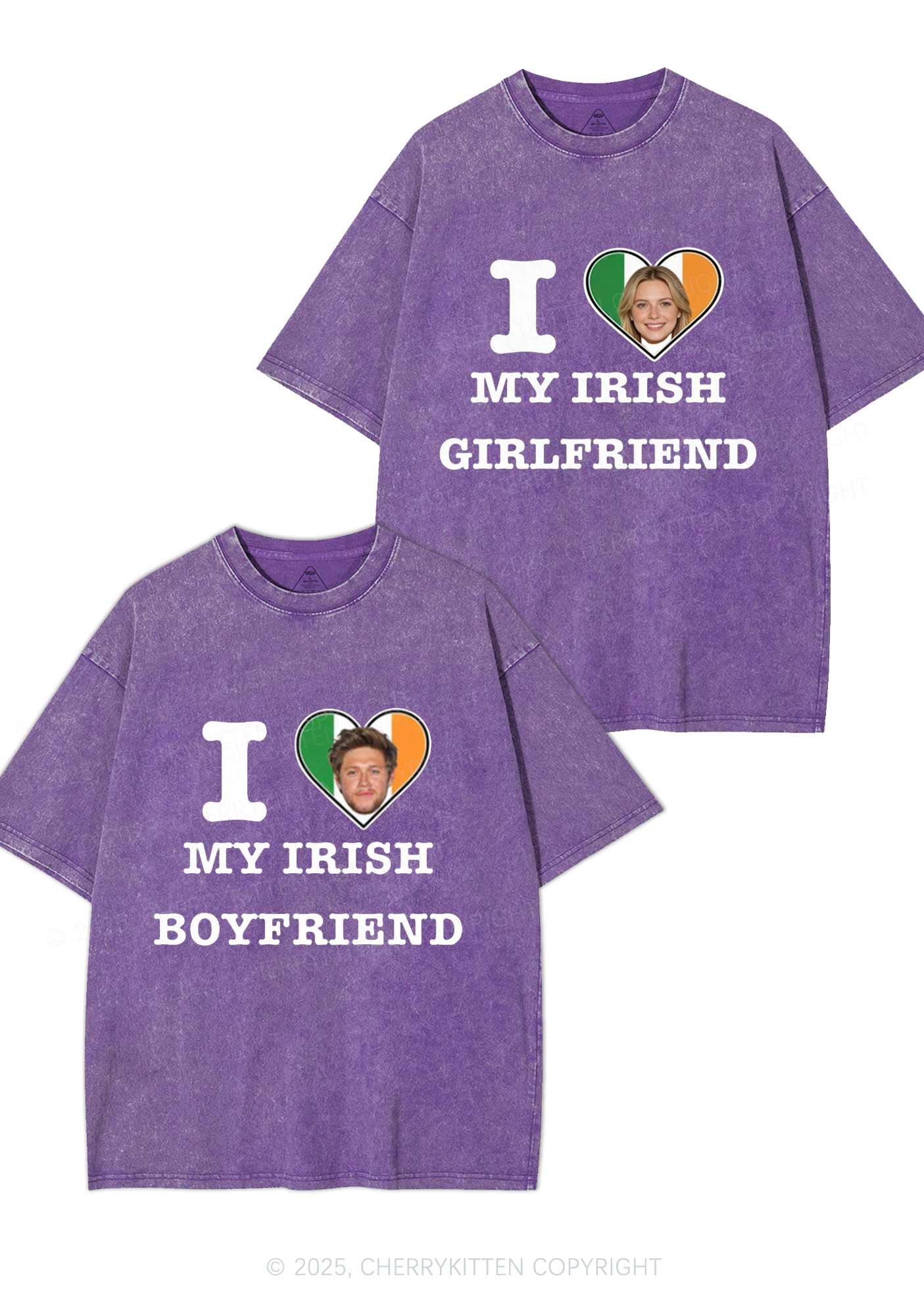 Custom My Irish BF GF Y2K Valentine's Day Washed Tee Cherrykitten - Image 4