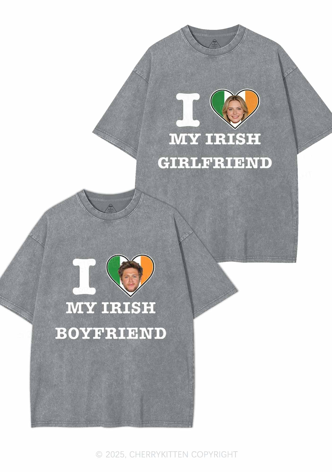 Custom My Irish BF GF Y2K Valentine's Day Washed Tee Cherrykitten - Image 7