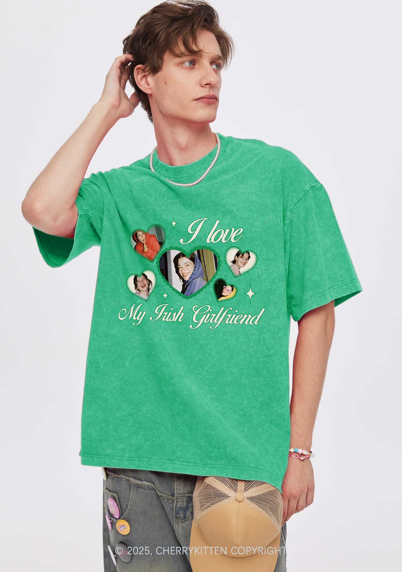 Custom My Irish Girlfriend St Patricks Y2K Washed Tee Cherrykitten - Image 2