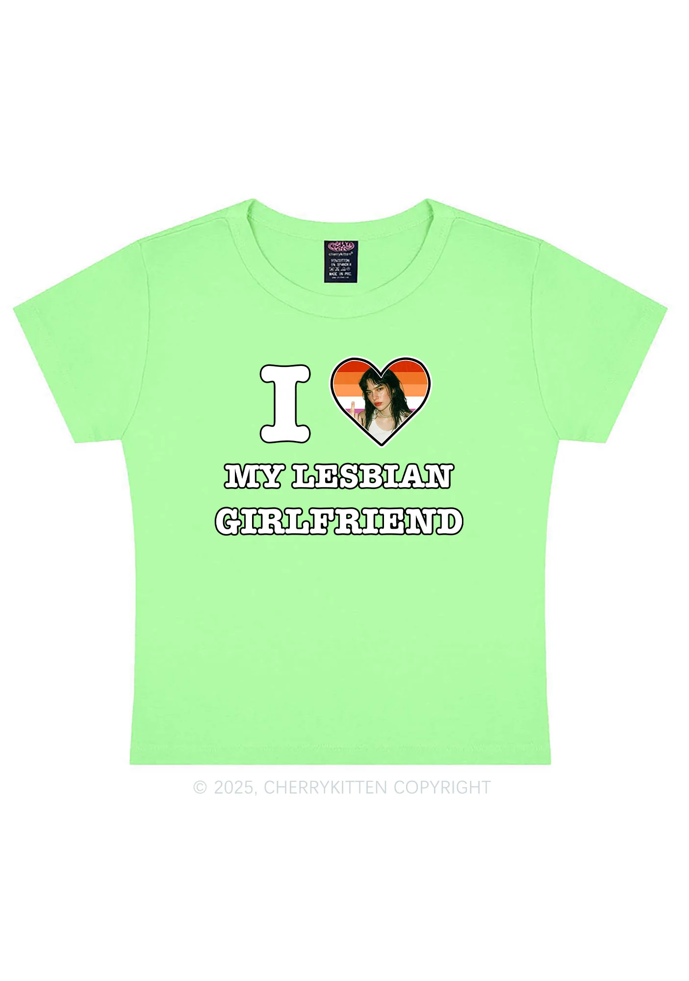 Custom My Lesbian GF Pride Y2K Baby Tee Cherrykitten - Image 10