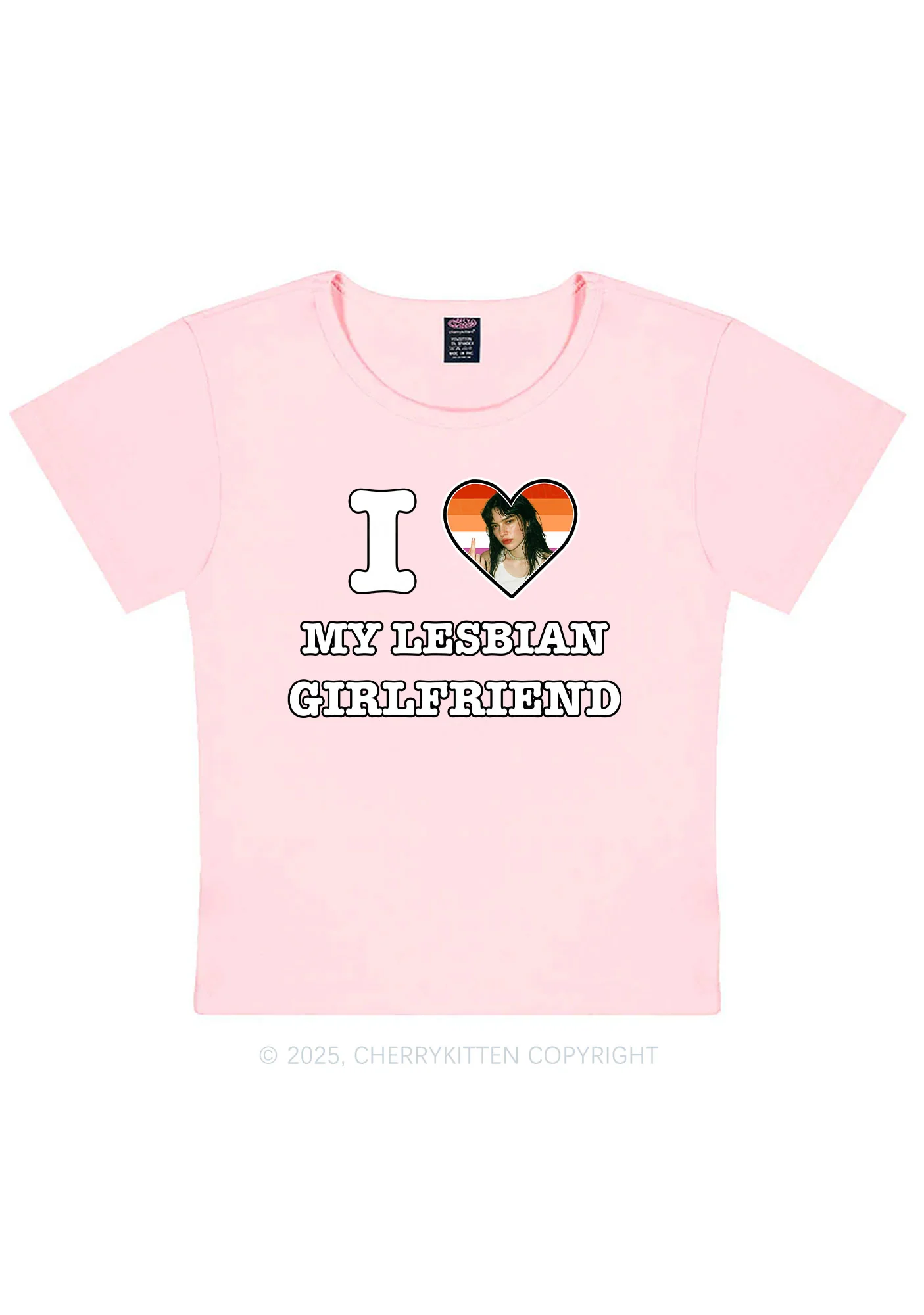 Custom My Lesbian GF Pride Y2K Baby Tee Cherrykitten - Image 11