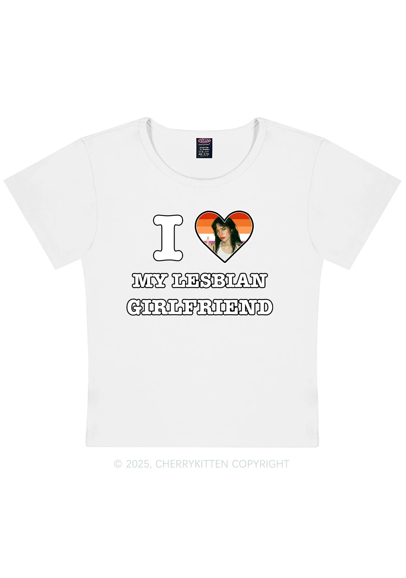 Custom My Lesbian GF Pride Y2K Baby Tee Cherrykitten - Image 4