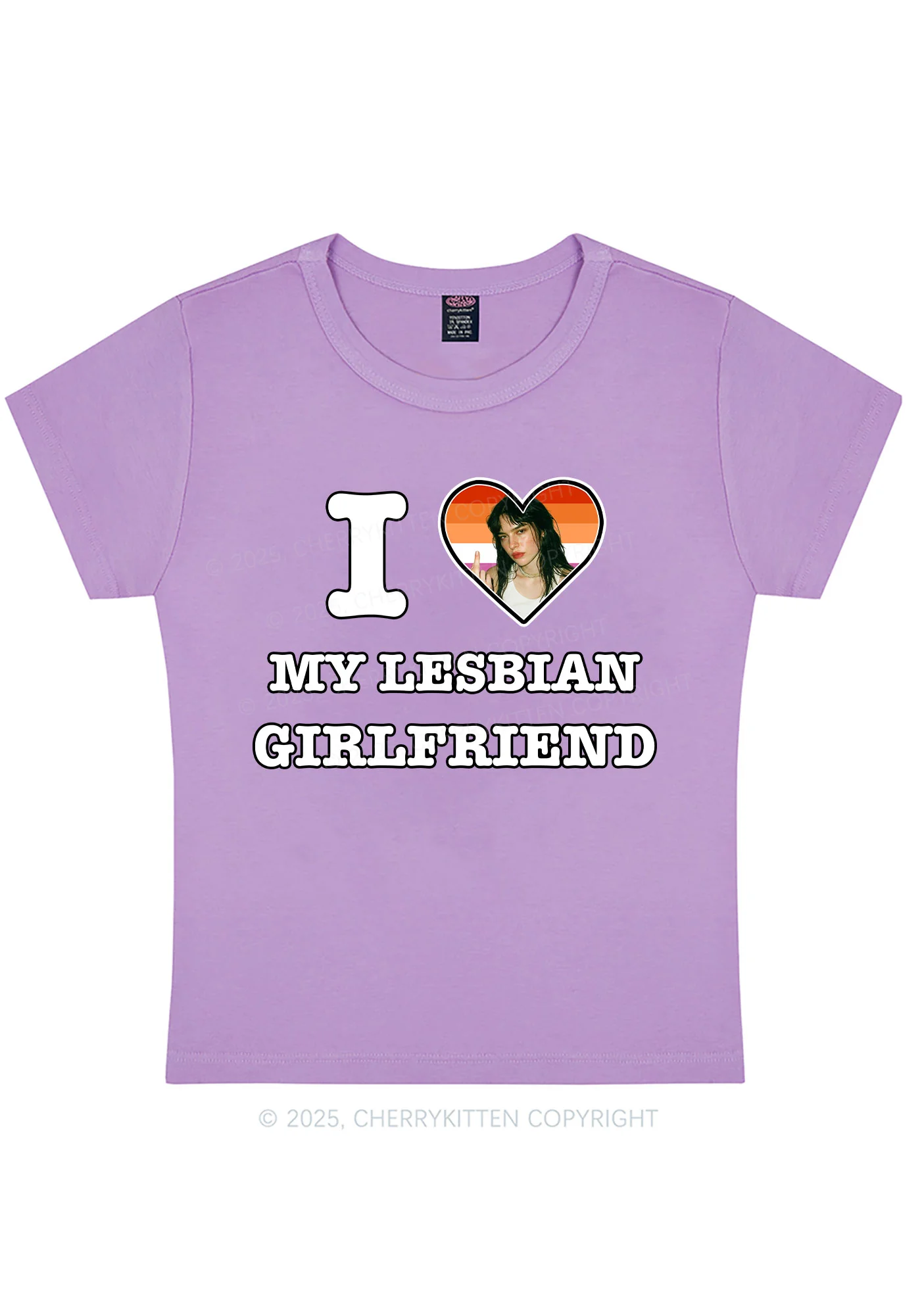 Custom My Lesbian GF Pride Y2K Baby Tee Cherrykitten - Image 5