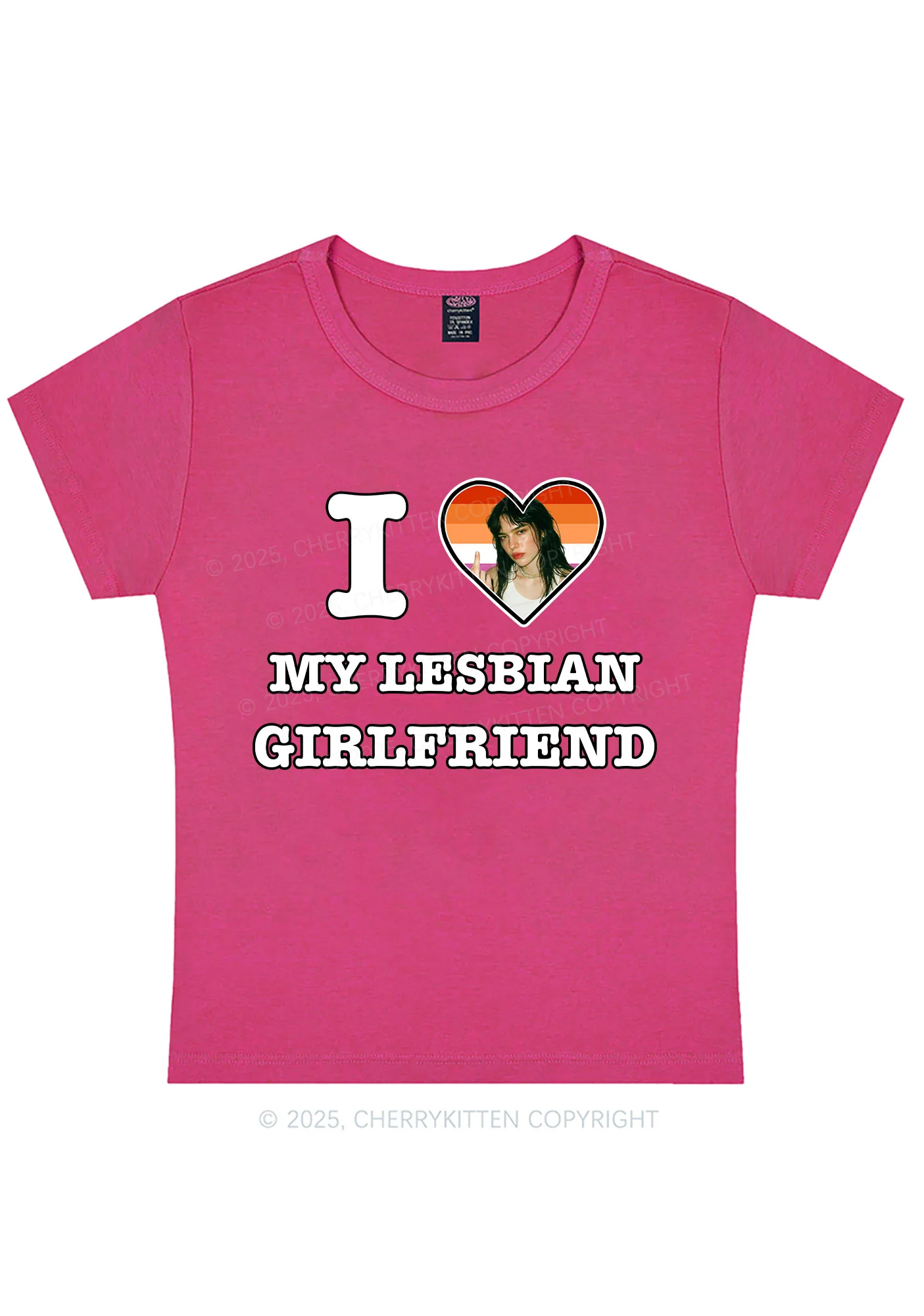 Custom My Lesbian GF Pride Y2K Baby Tee Cherrykitten - Image 6