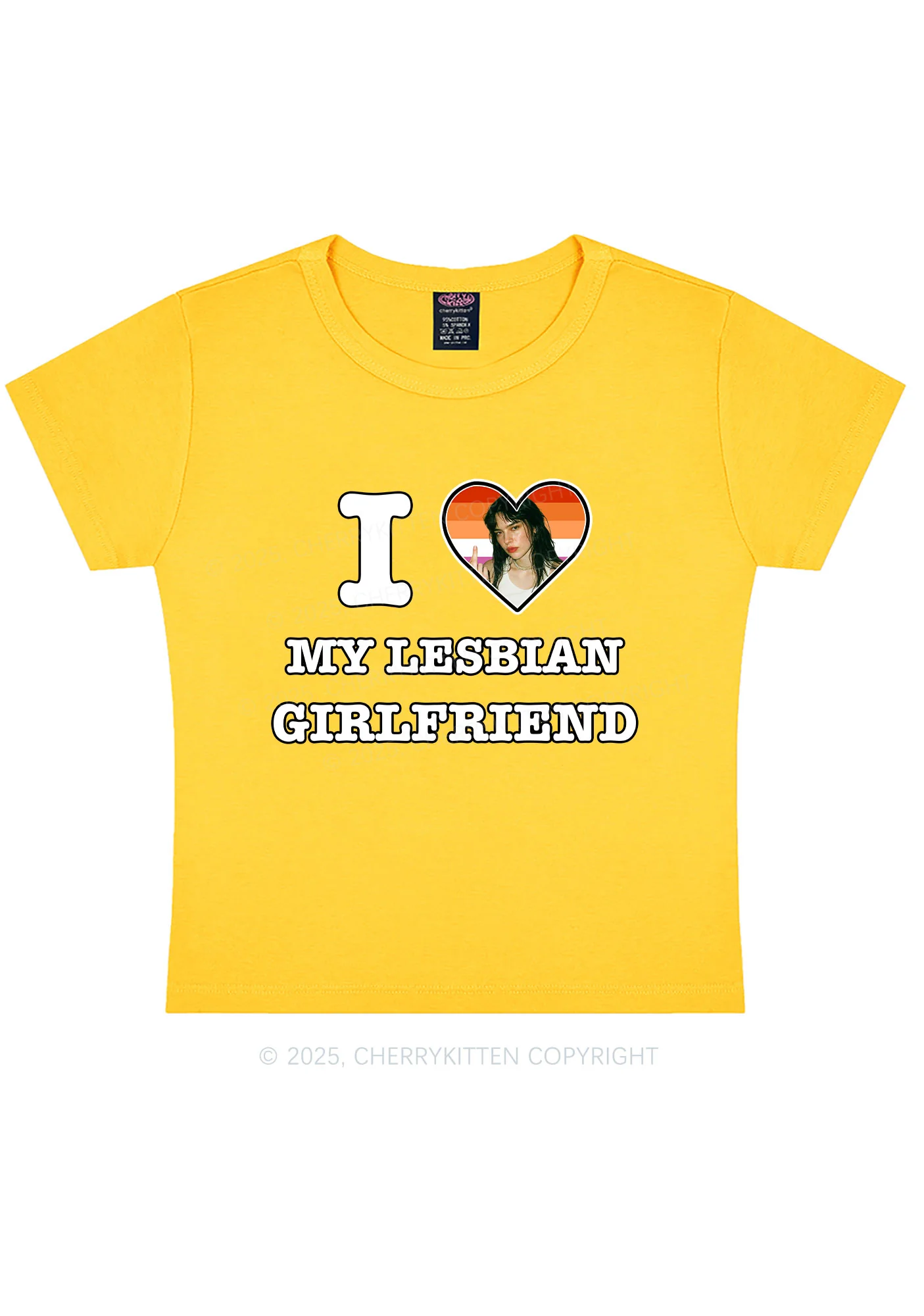 Custom My Lesbian GF Pride Y2K Baby Tee Cherrykitten - Image 7