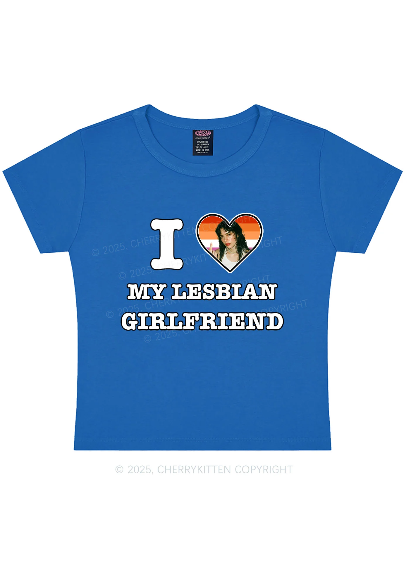 Custom My Lesbian GF Pride Y2K Baby Tee Cherrykitten - Image 8