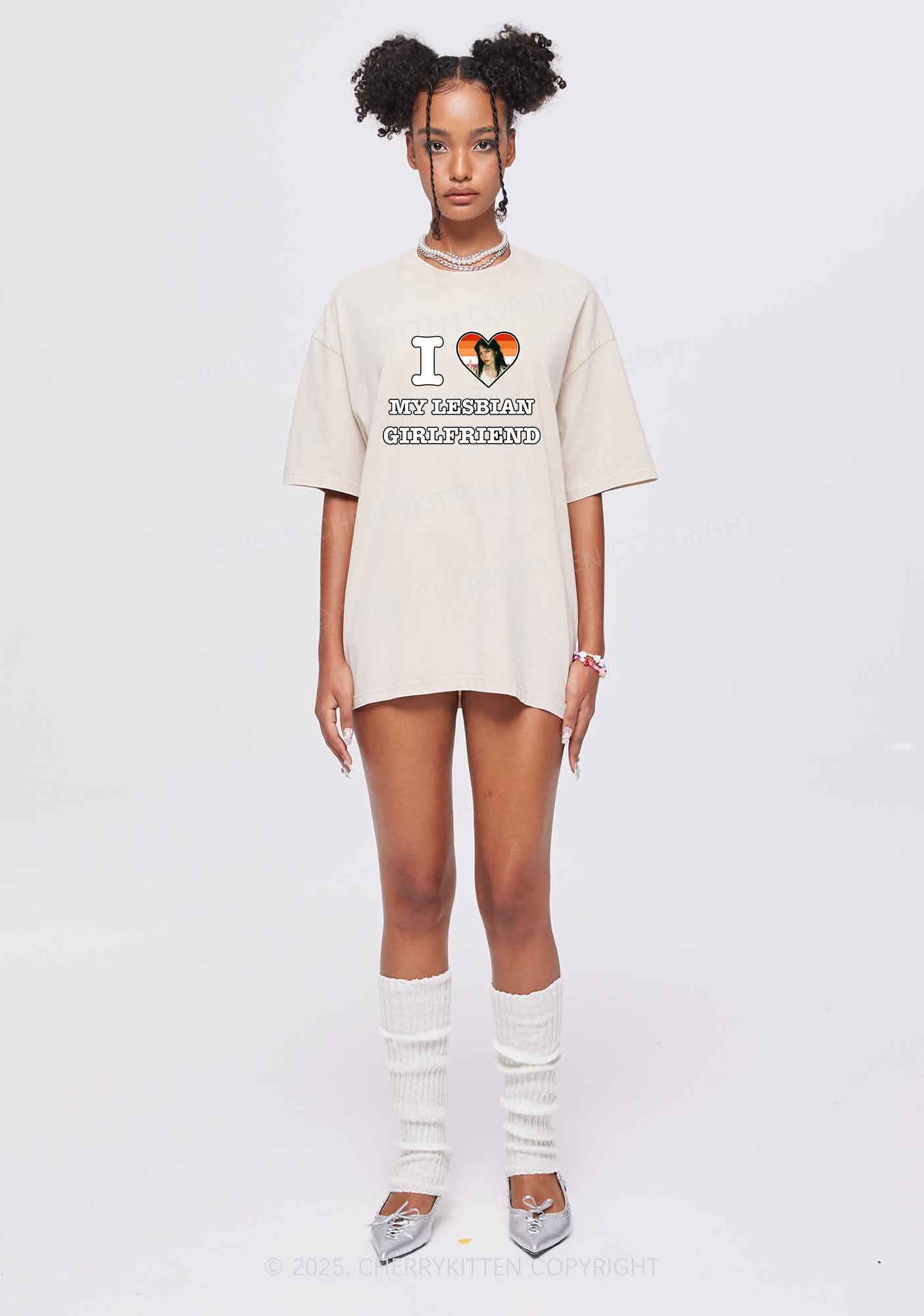Custom My Lesbian GF Pride Y2K Shirts Washed Tee Cherrykitten - Image 2