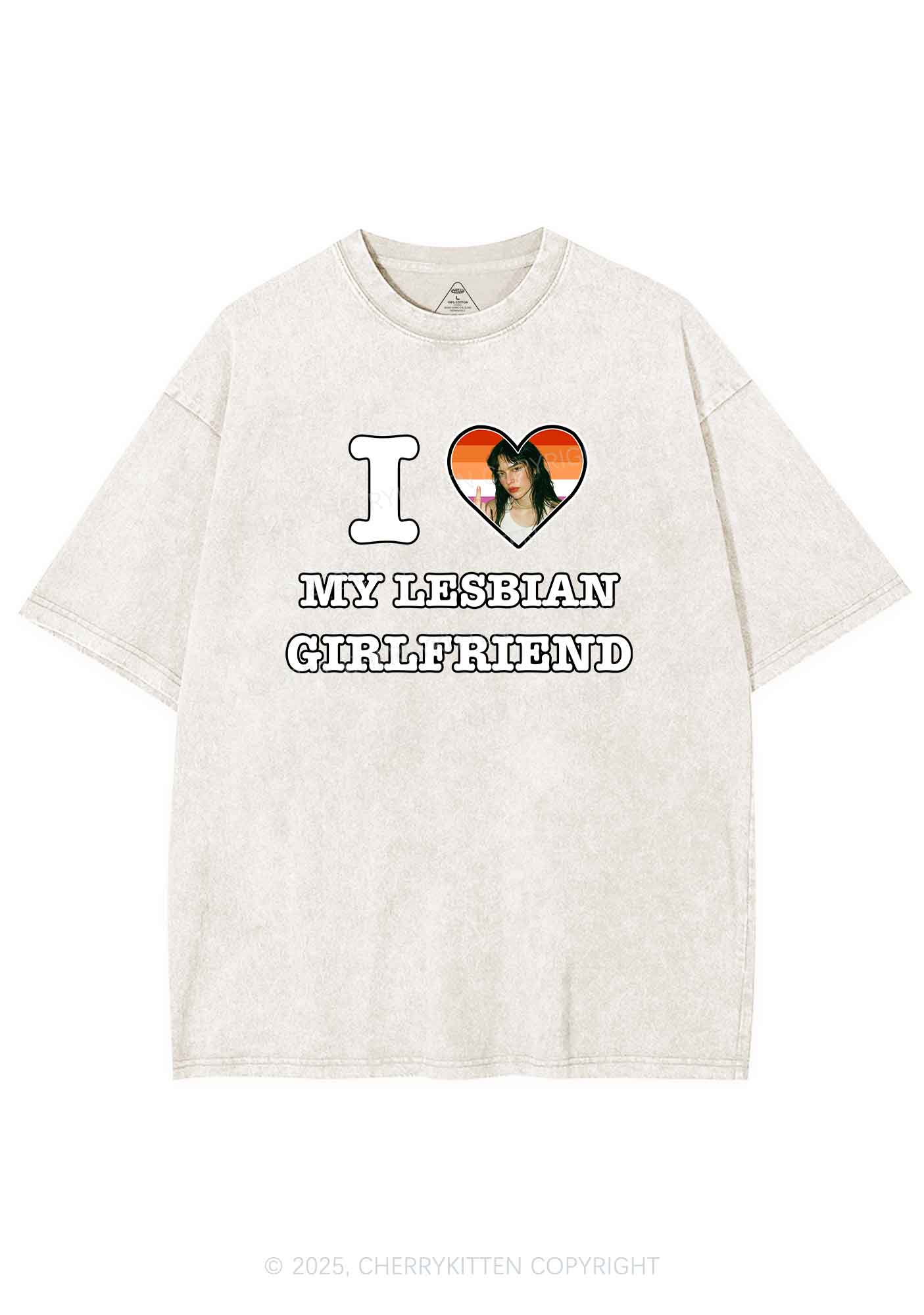 Custom My Lesbian GF Pride Y2K Shirts Washed Tee Cherrykitten - Image 3