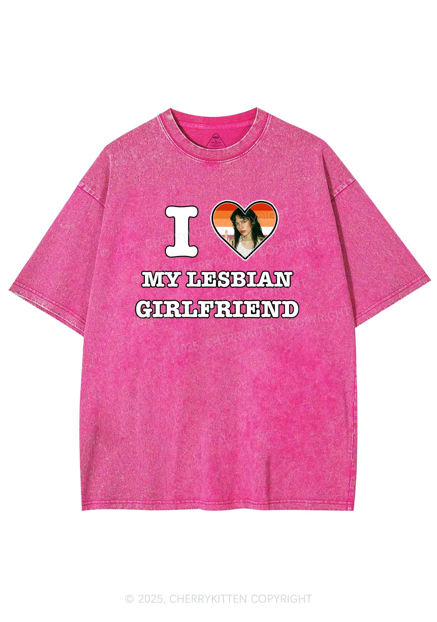 Custom My Lesbian GF Pride Y2K Shirts Washed Tee Cherrykitten - Image 4