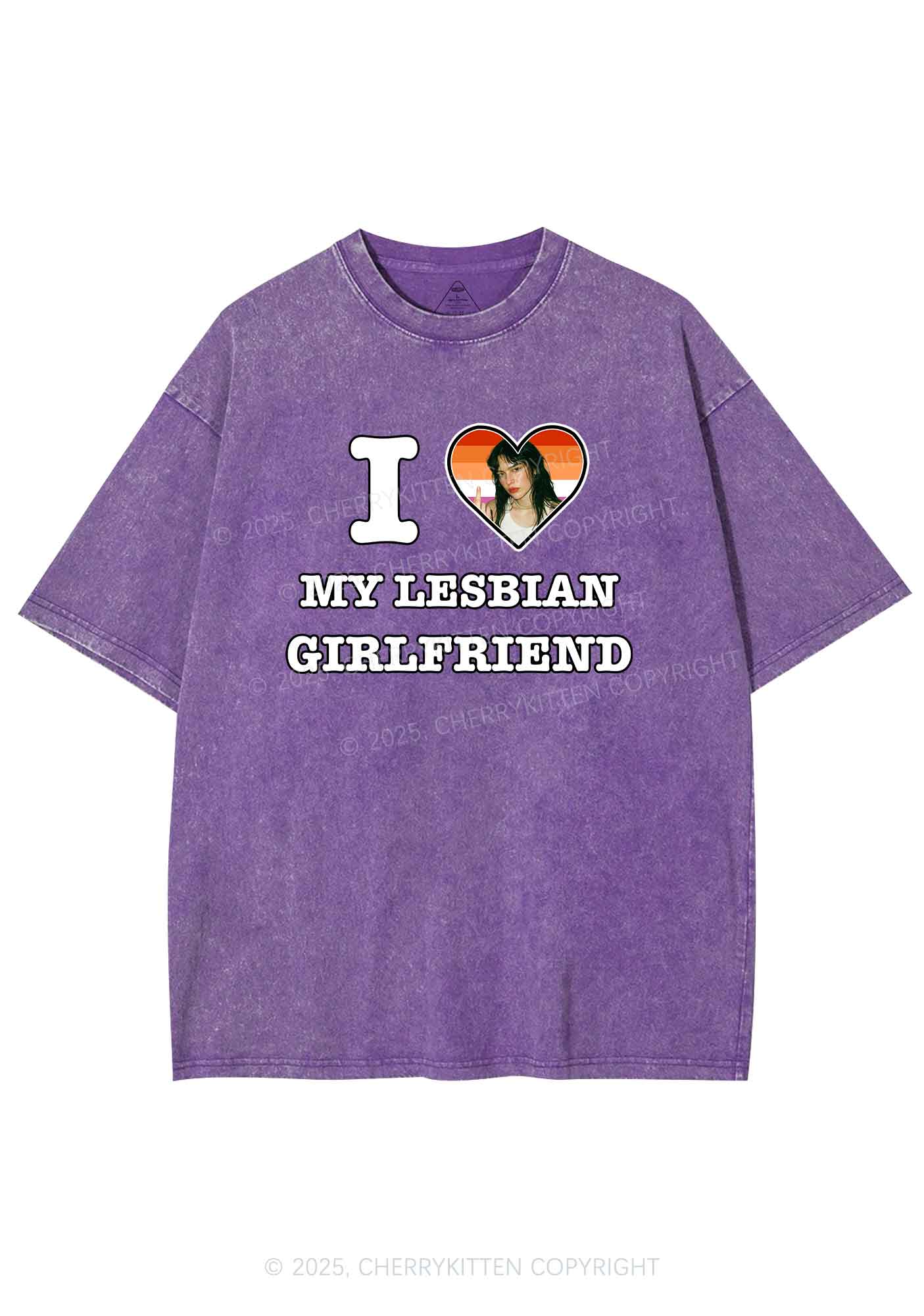 Custom My Lesbian GF Pride Y2K Shirts Washed Tee Cherrykitten - Image 5