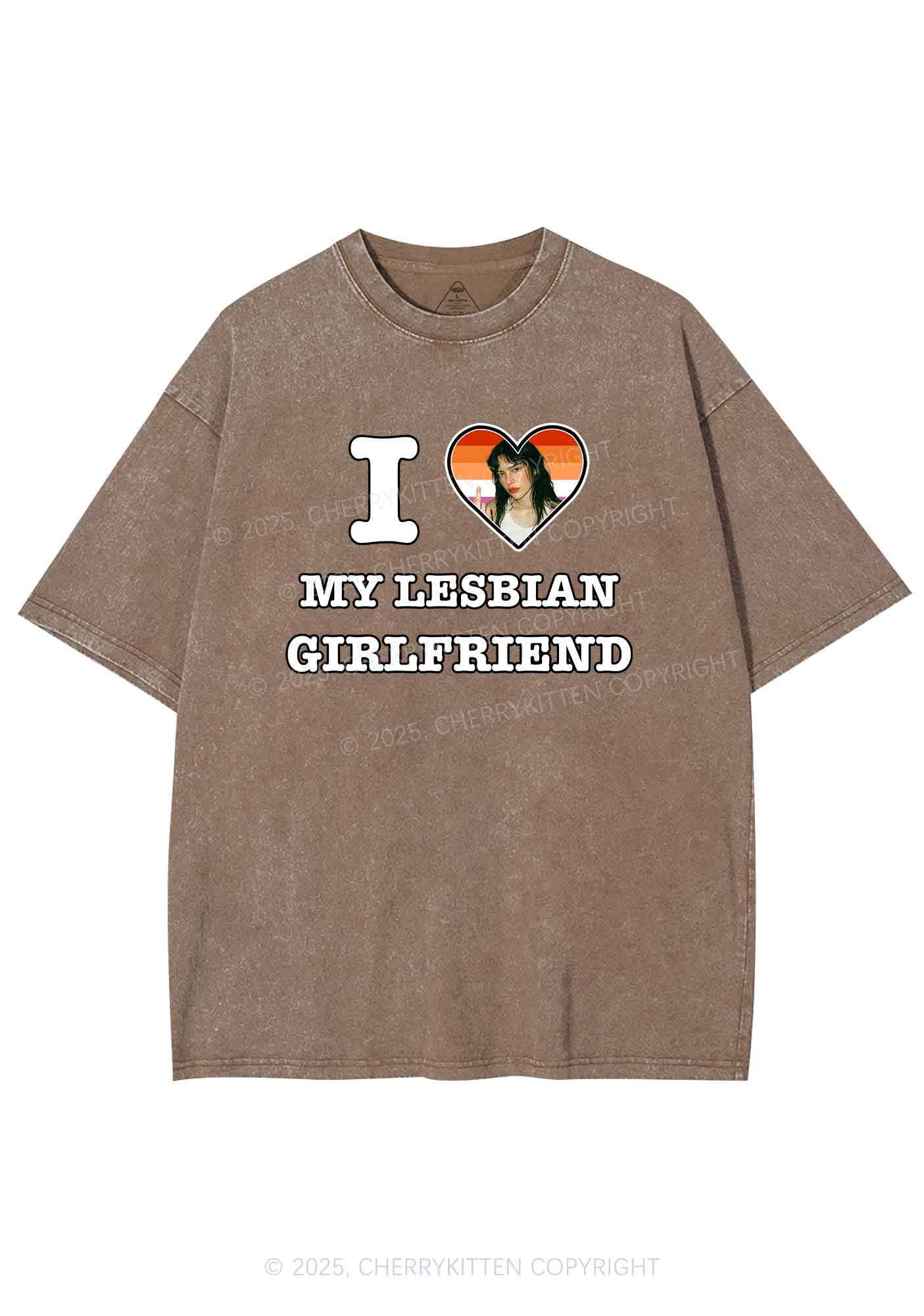 Custom My Lesbian GF Pride Y2K Shirts Washed Tee Cherrykitten - Image 6