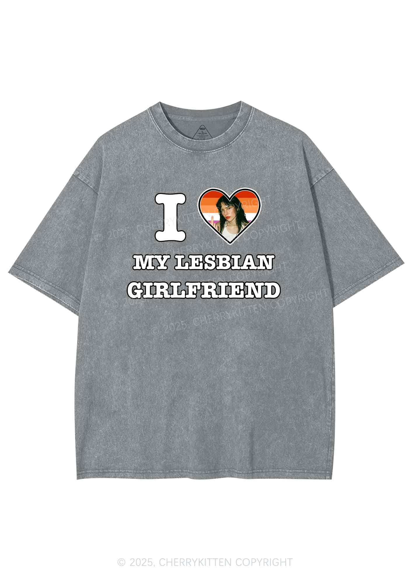 Custom My Lesbian GF Pride Y2K Shirts Washed Tee Cherrykitten - Image 7