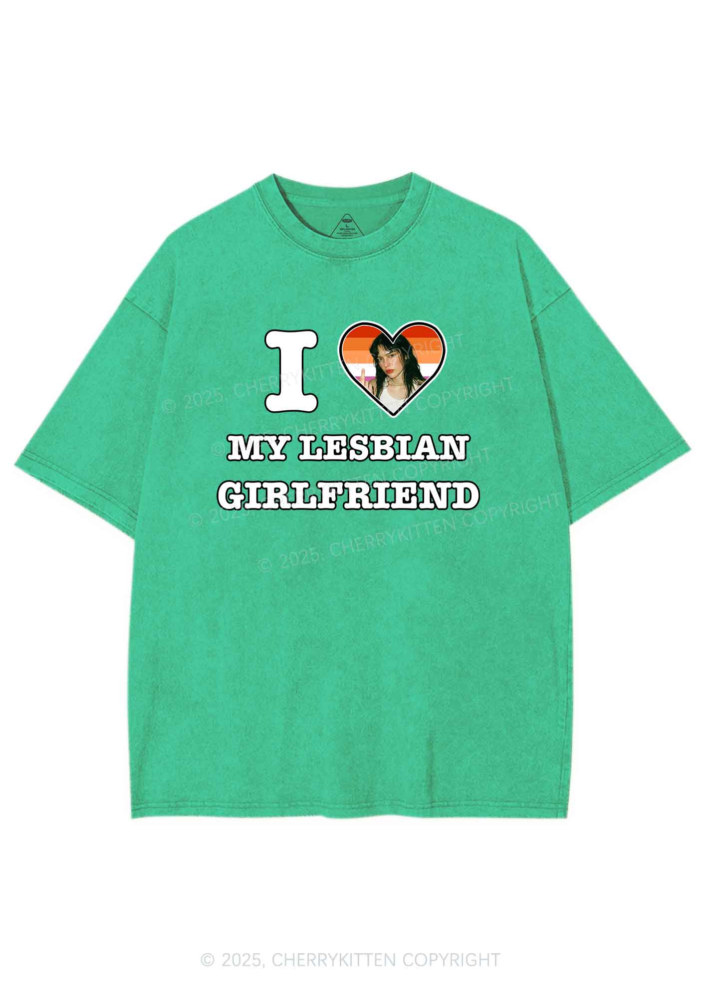 Custom My Lesbian GF Pride Y2K Shirts Washed Tee Cherrykitten - Image 8