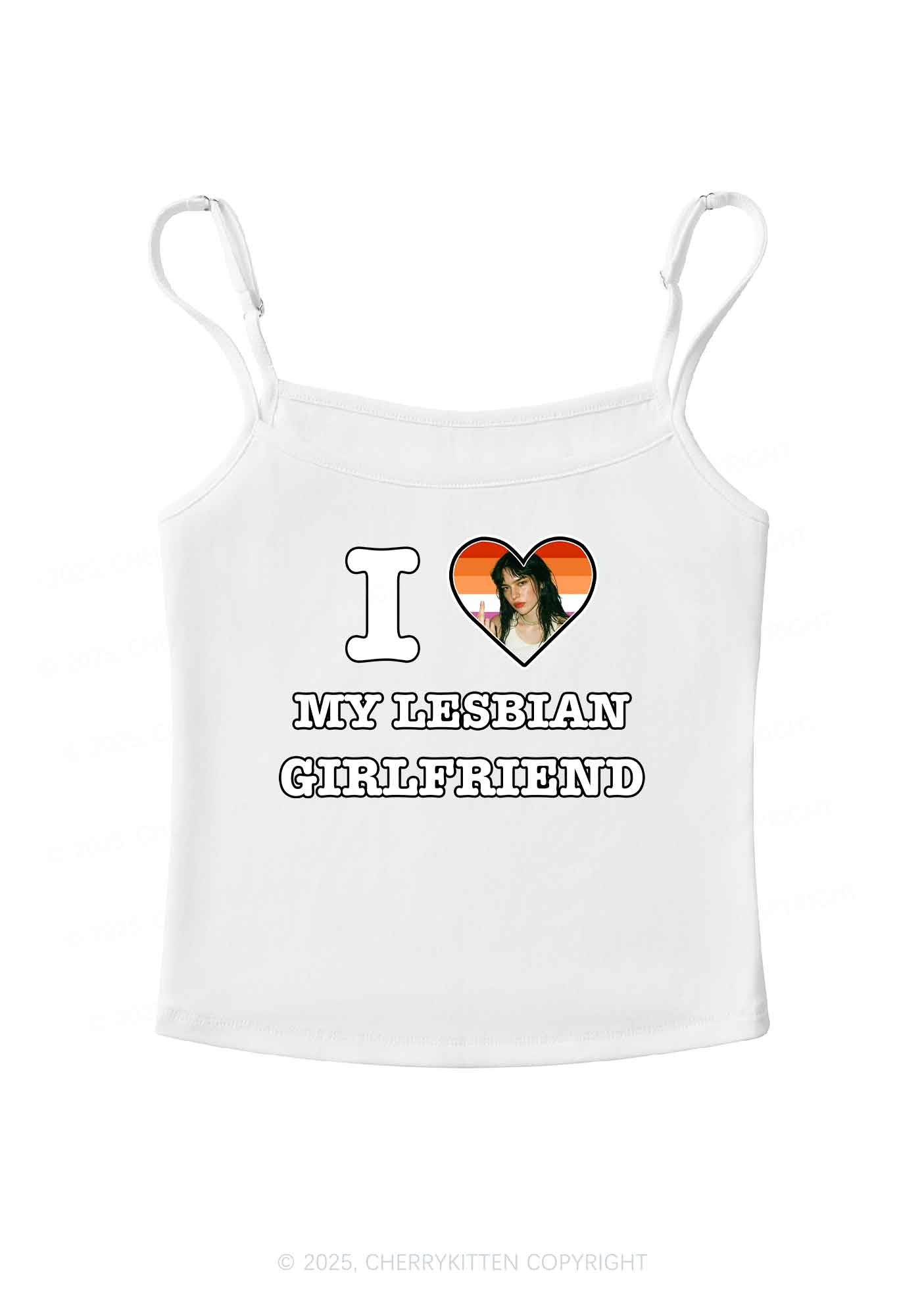 Custom My Lesbian GF Pride Y2K Spaghetti Strap Cami Cherrykitten - Image 3